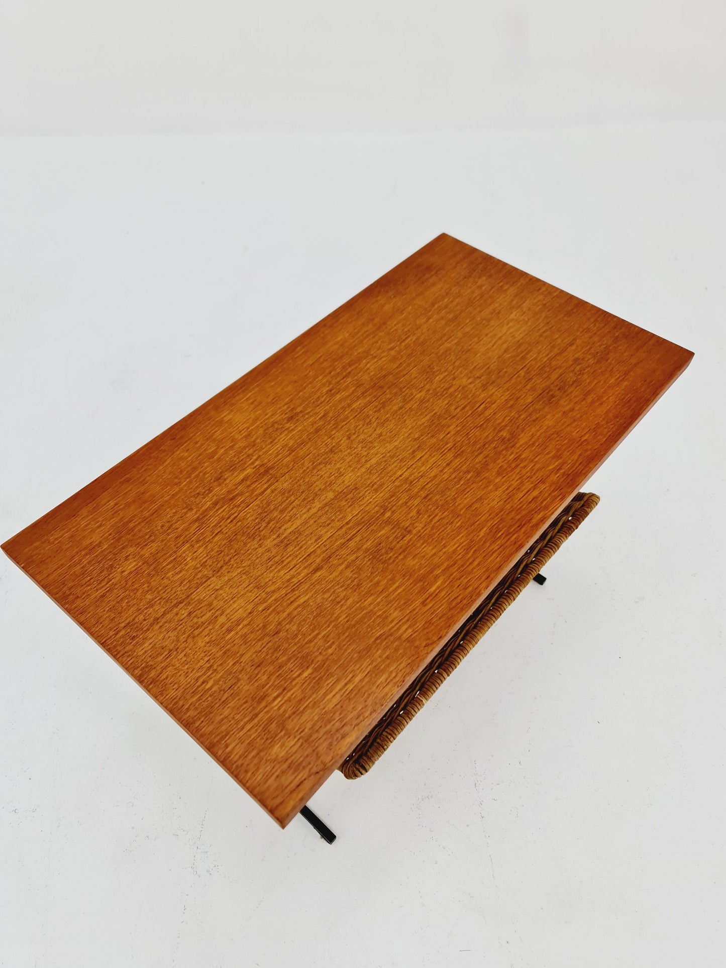 Danish Mid century teak Rattan Side table magazine rack, 1960s