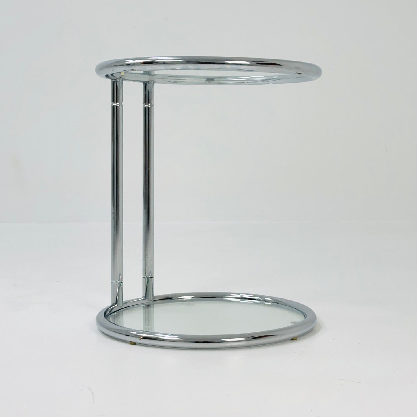 BauHaus Round Chrome & Glass side table Eileen Gray style , 1980s