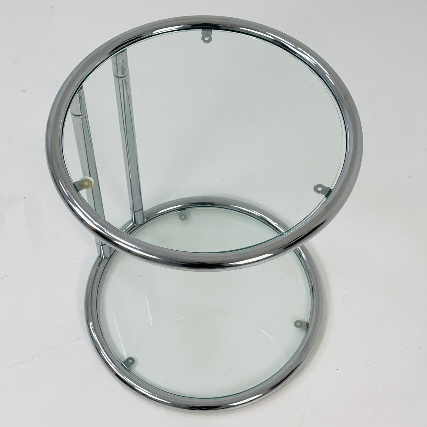 BauHaus Round Chrome & Glass side table Eileen Gray style , 1980s