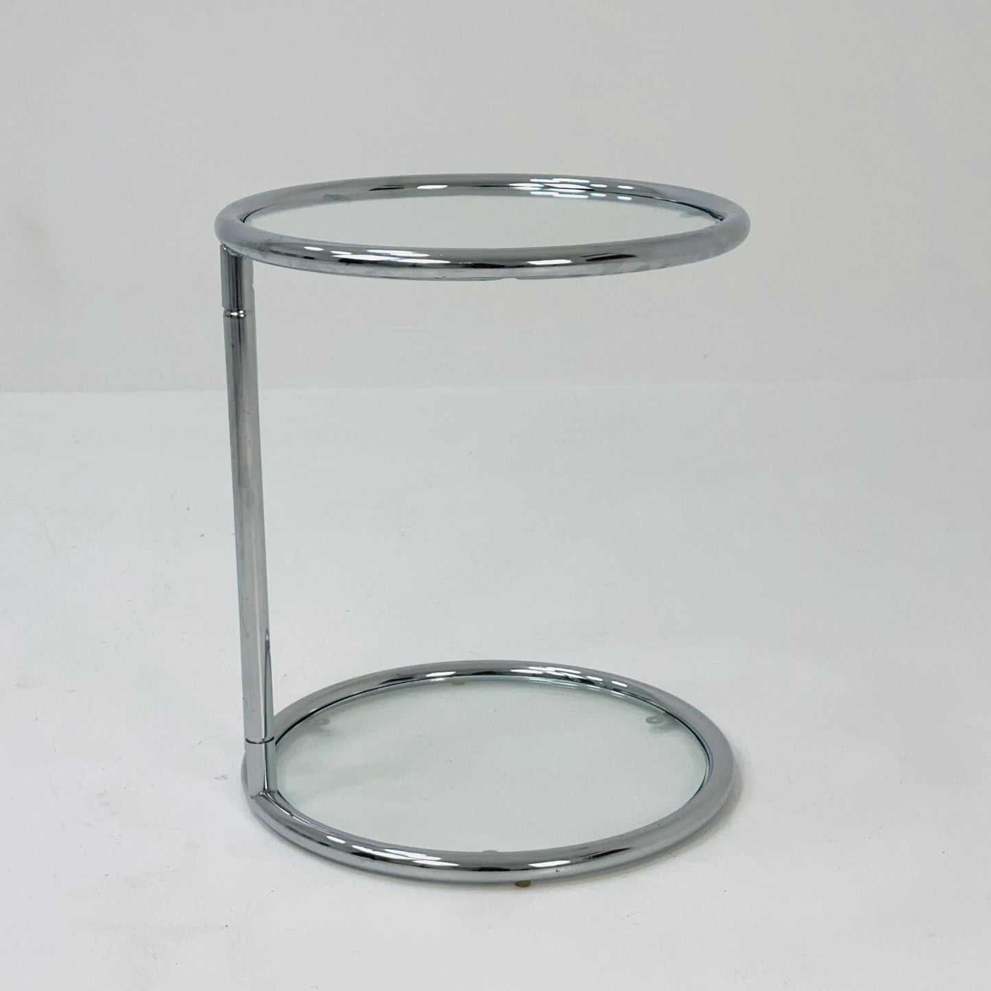 BauHaus Round Chrome & Glass side table Eileen Gray style , 1980s