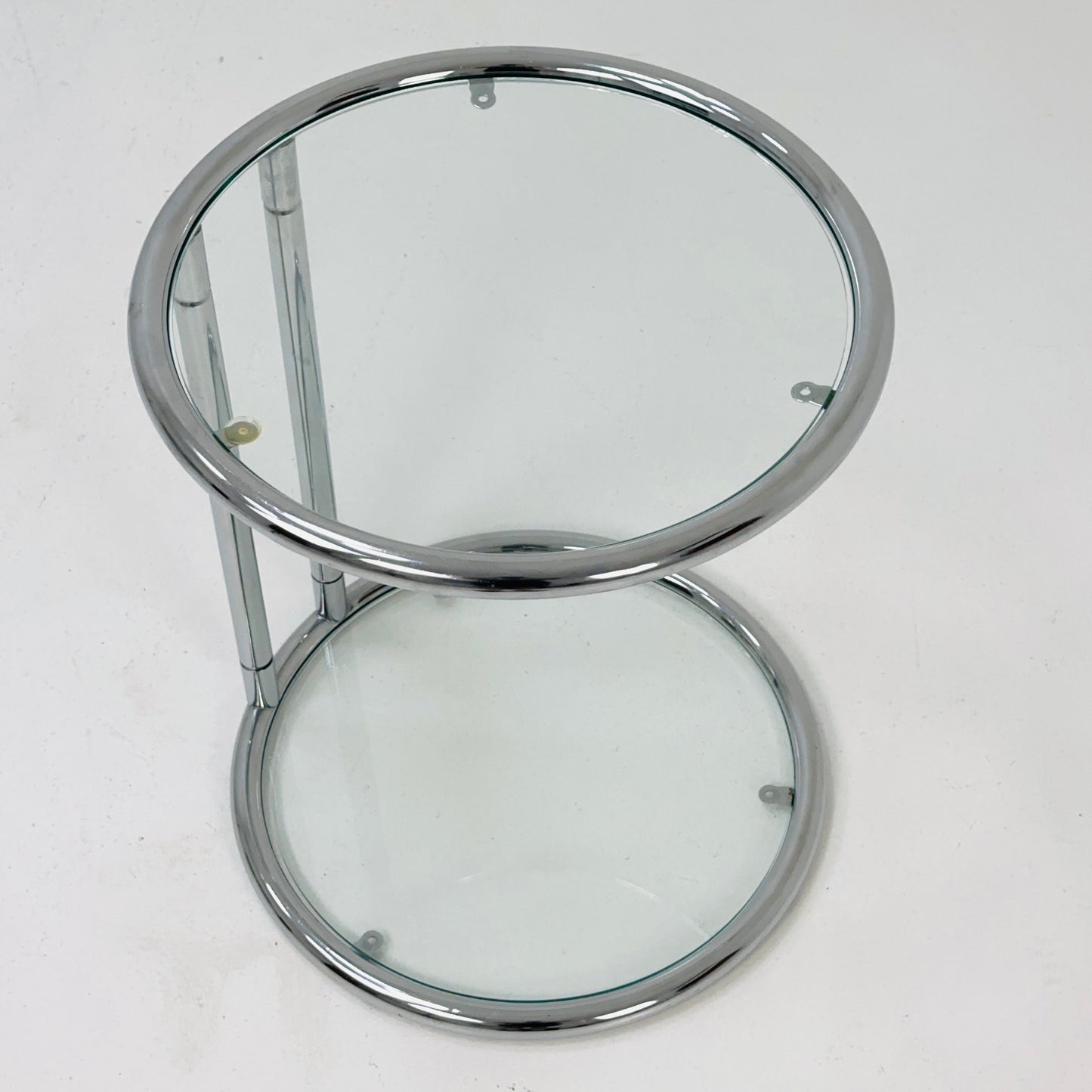 BauHaus Round Chrome & Glass side table Eileen Gray style , 1980s