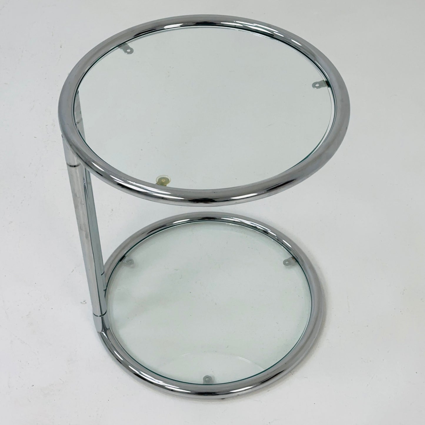 BauHaus Round Chrome & Glass side table Eileen Gray style , 1980s