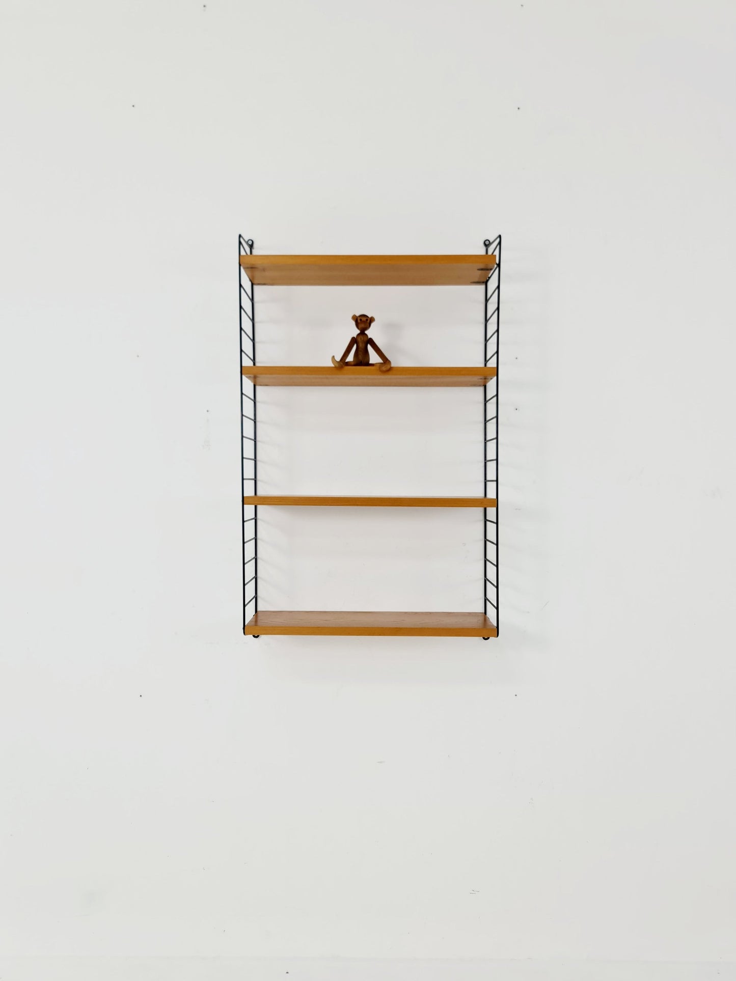 Original MCM Ash shelving system - consists of Black lacquered metal ladders, from string Stockholm 1960s