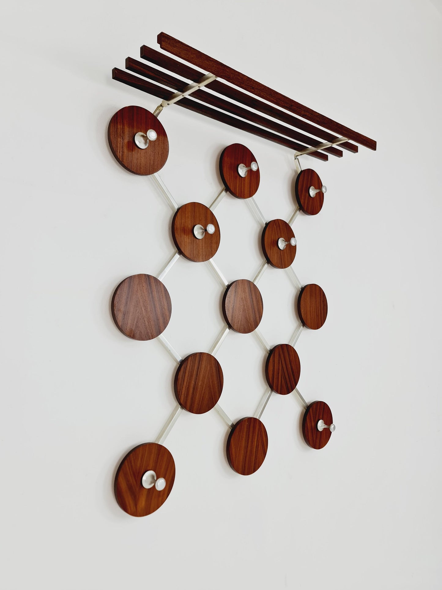 Germany Mid Century teak coat rack/ hallway wall wardrobe/ hat rack, 1960s