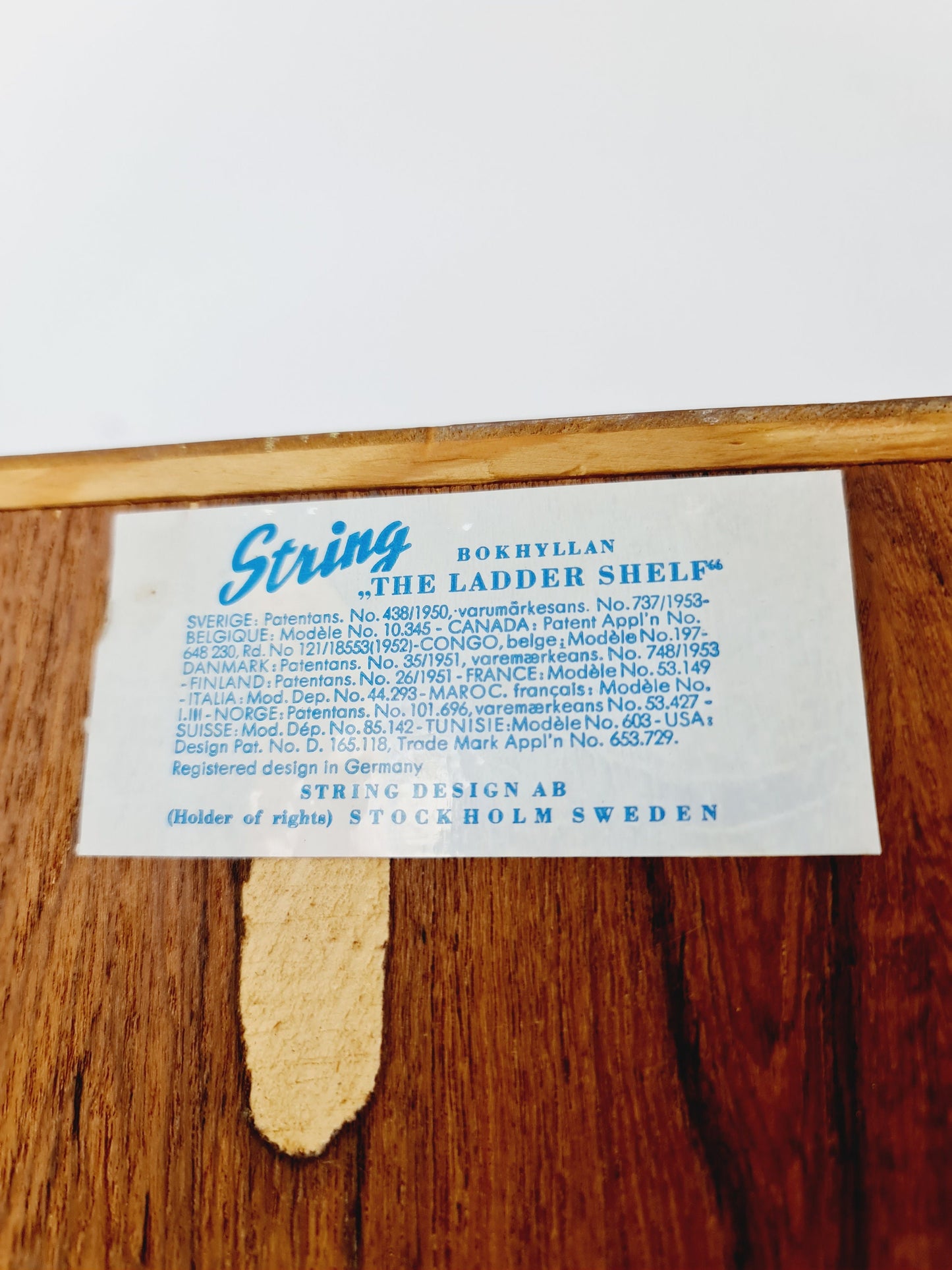 Wall-mounted original Swedish string shelf-system, bookcase teak by Nils & Kajsa Strinning, 1960s