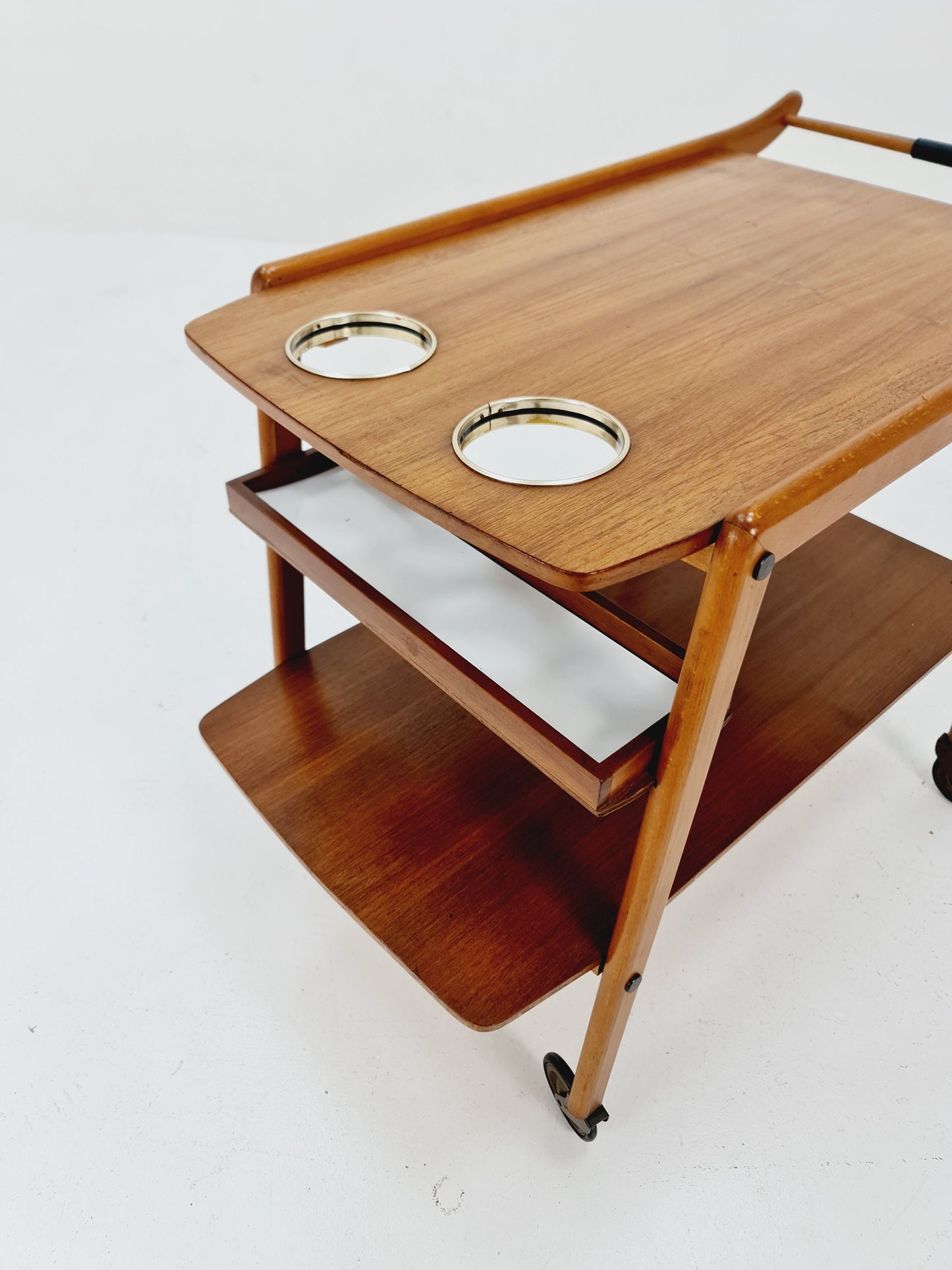 Vintage German mid century trolley bar cart in Walnut , 1960s