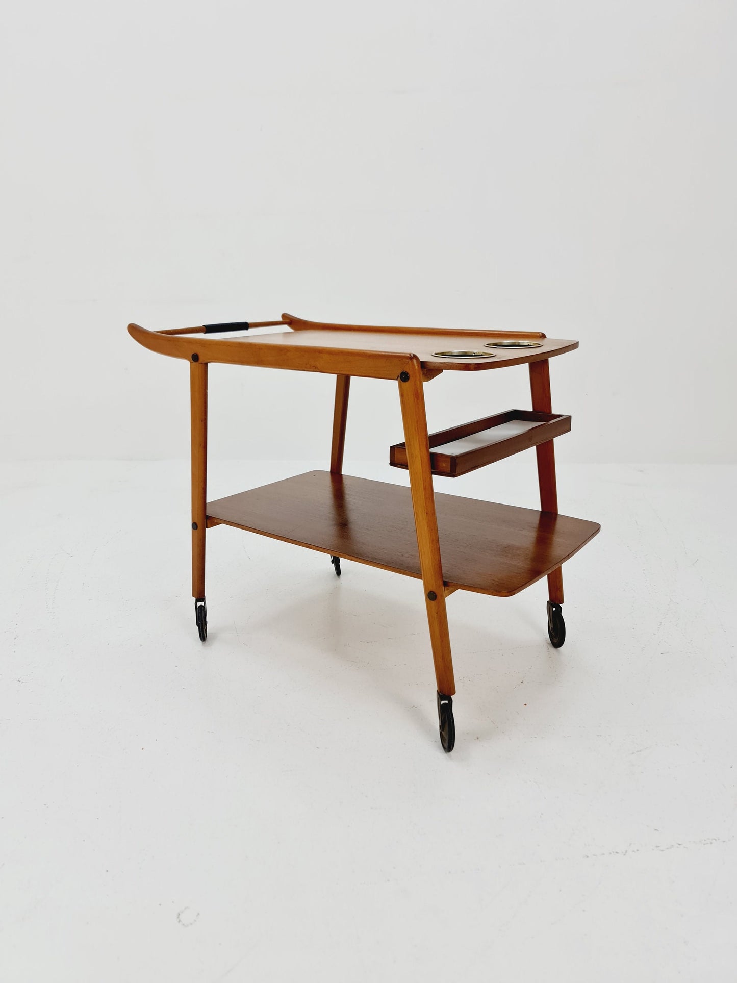 Vintage German mid century trolley bar cart in Walnut , 1960s