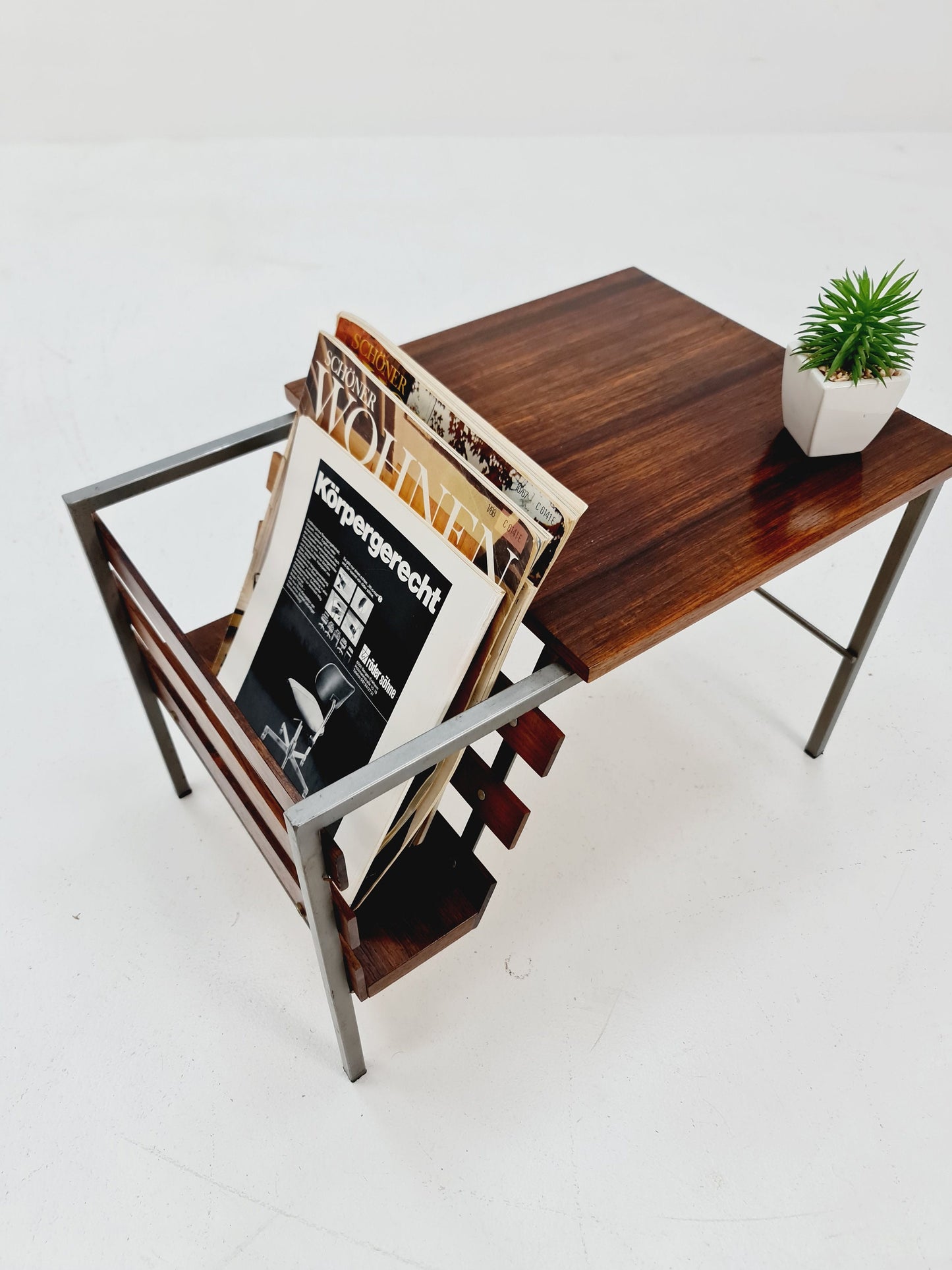 Midcentury Rosewood Vintage Side table/ Bedside table/ Night stand with News Paper shelf straight from the sixties