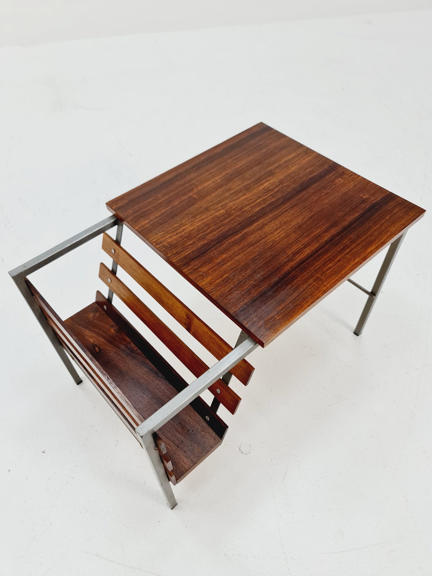 Midcentury Rosewood Vintage Side table/ Bedside table/ Night stand with News Paper shelf straight from the sixties