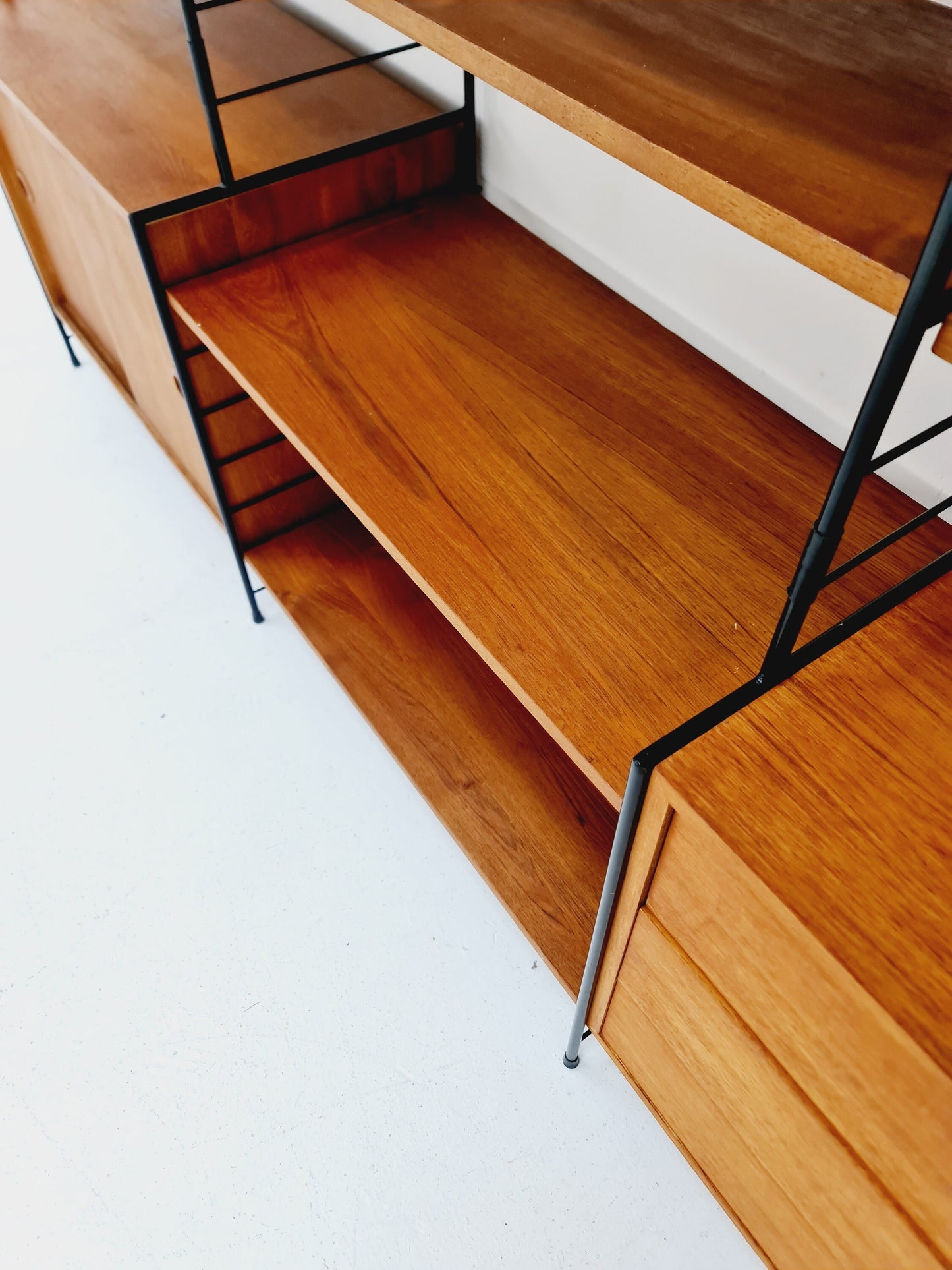 String shelf-system, bookcase with bar cabinet teak by WHB Germany, 1950s