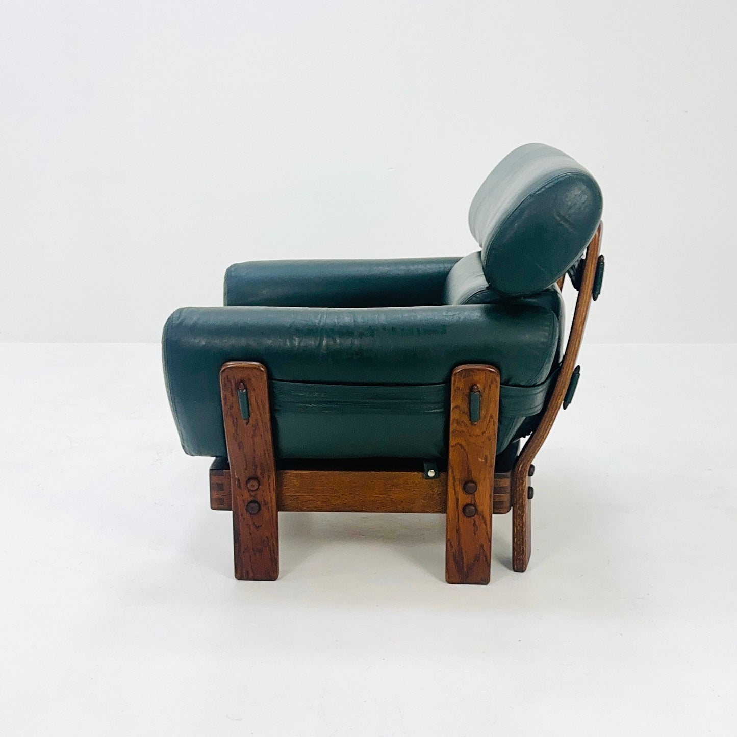 Mid century armchair teak wood and leather Germany 1960s