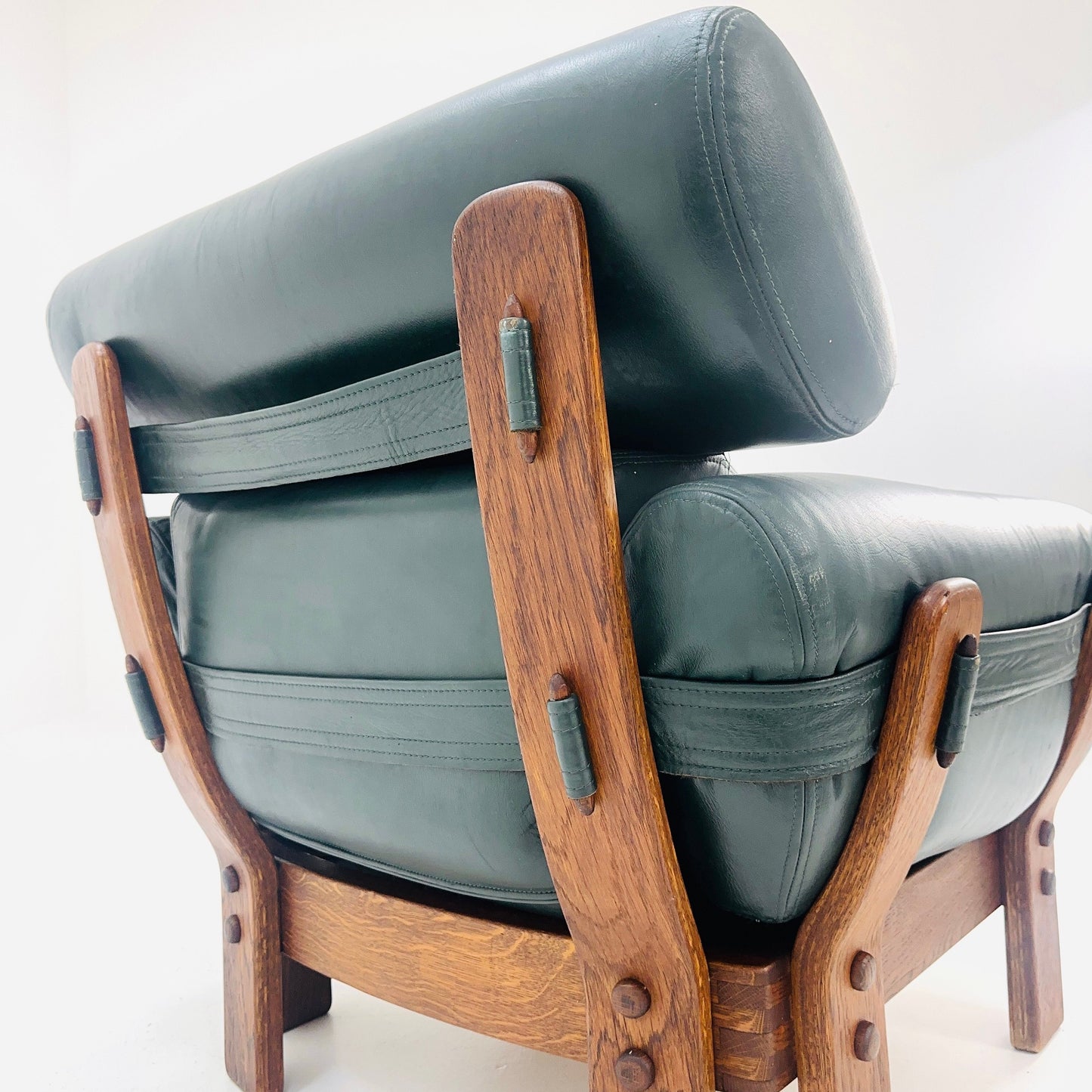 Mid century armchair teak wood and leather Germany 1960s