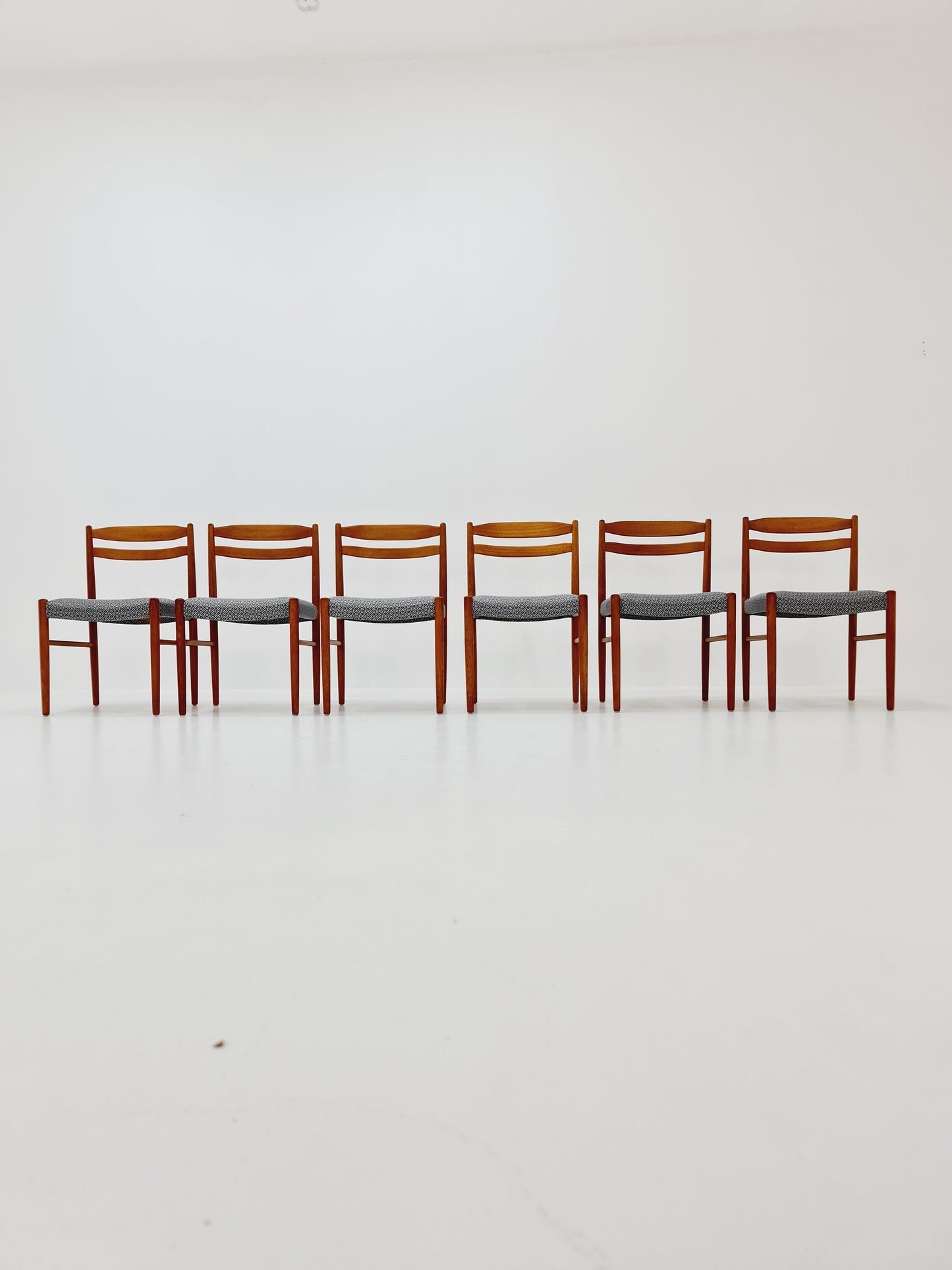 Swedish teak with leather sits dining chairs by Carl Ekström for Albin Johansson 1960s, set of 6