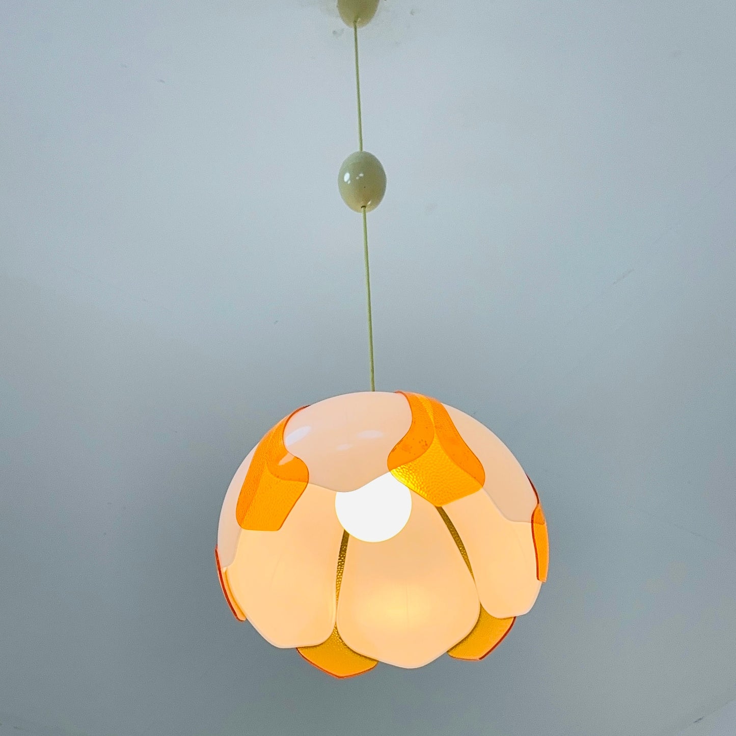 space age orange and white flower Pendant lamp 1980s west Germany