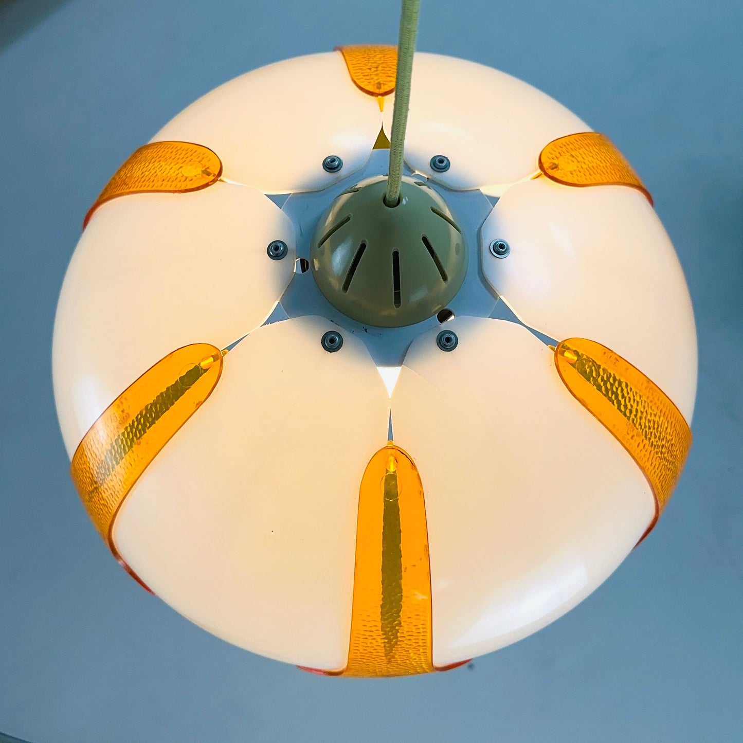space age orange and white flower Pendant lamp 1980s west Germany