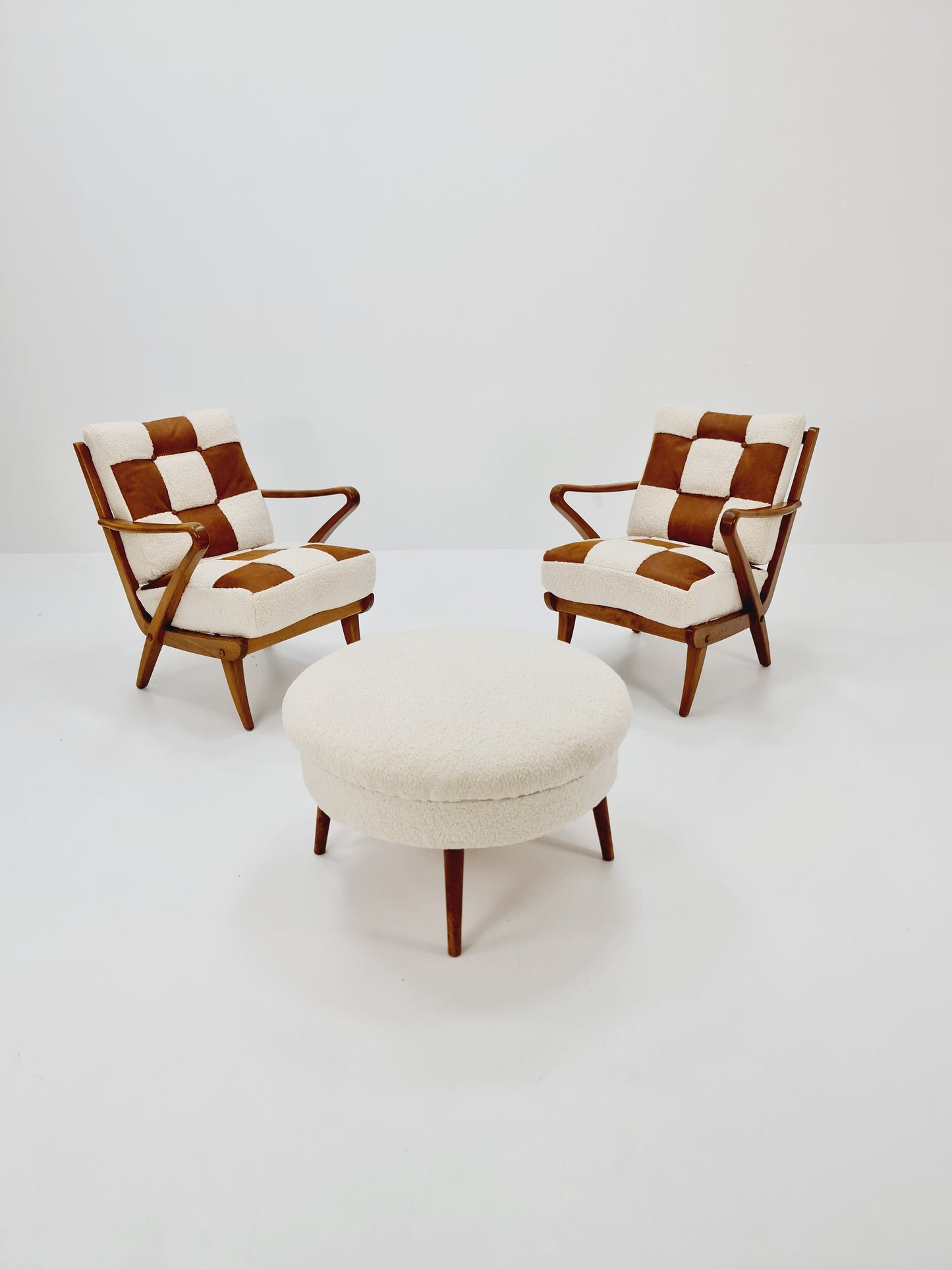 Rare Midcentury German Set of club lounge chair With Ottoman , 1950s
