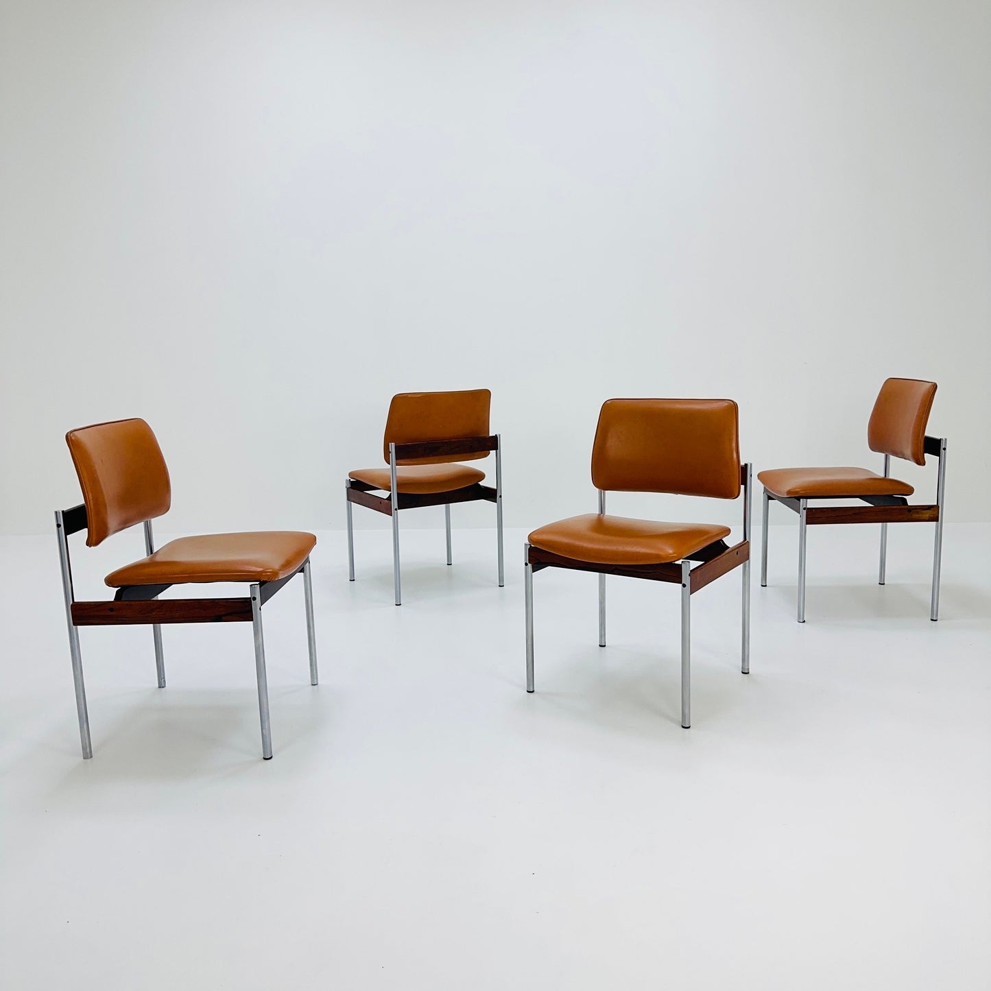 Set of 4 Mid-Century Dining cognac Chairs by Thereca, 1960s, Netherlands