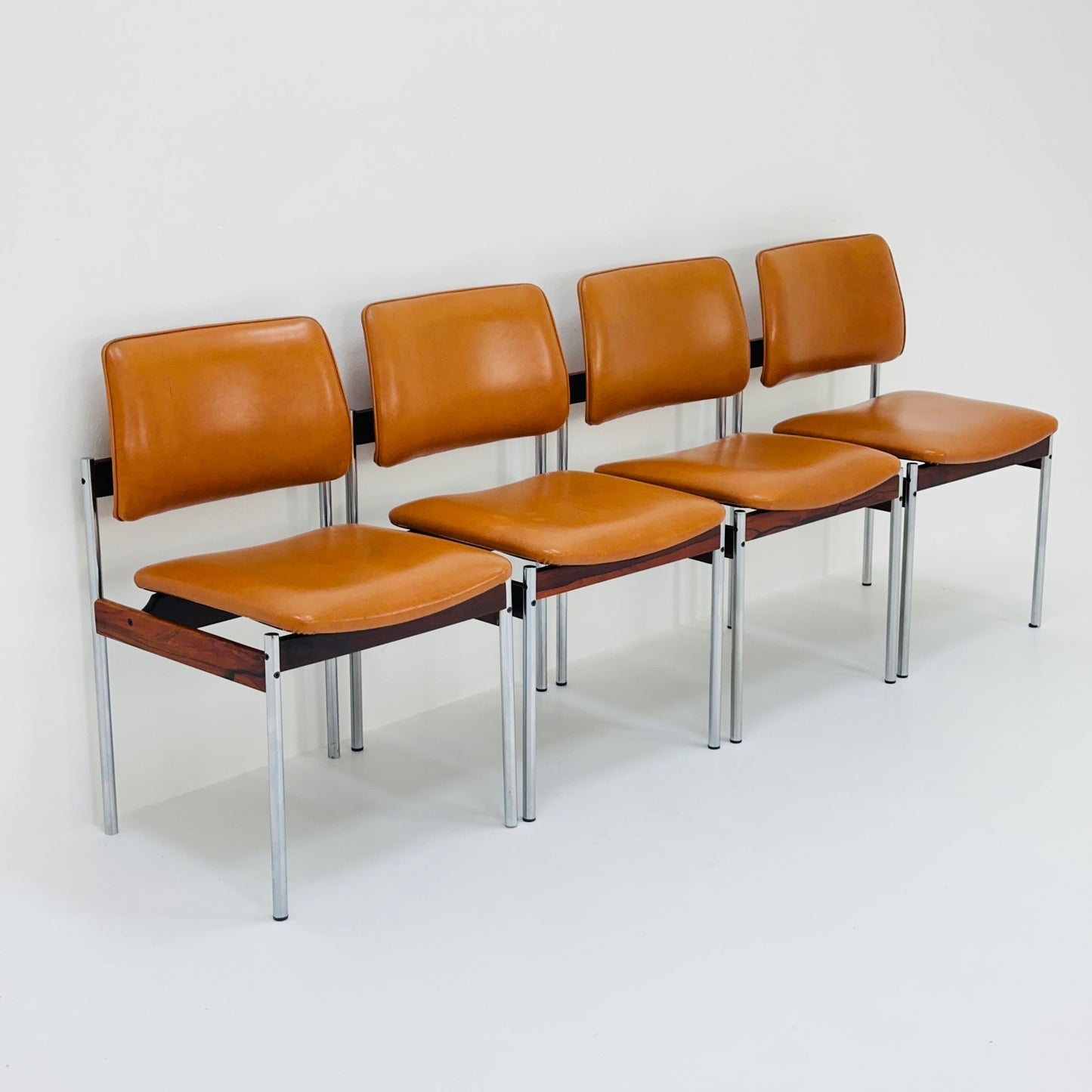 Set of 4 Mid-Century Dining cognac Chairs by Thereca, 1960s, Netherlands