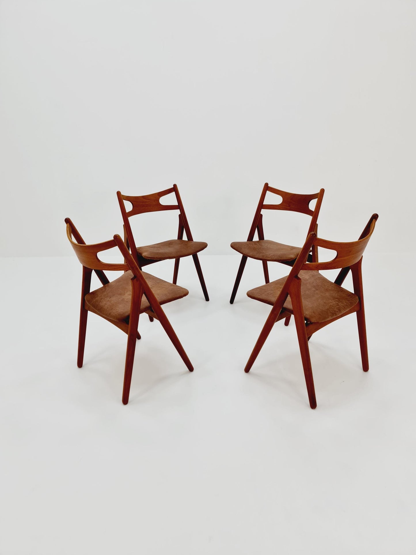 Danish teak with leather sits dining chairs by Hans Wegner for carl Hansen & Son, 1960s, set of 6