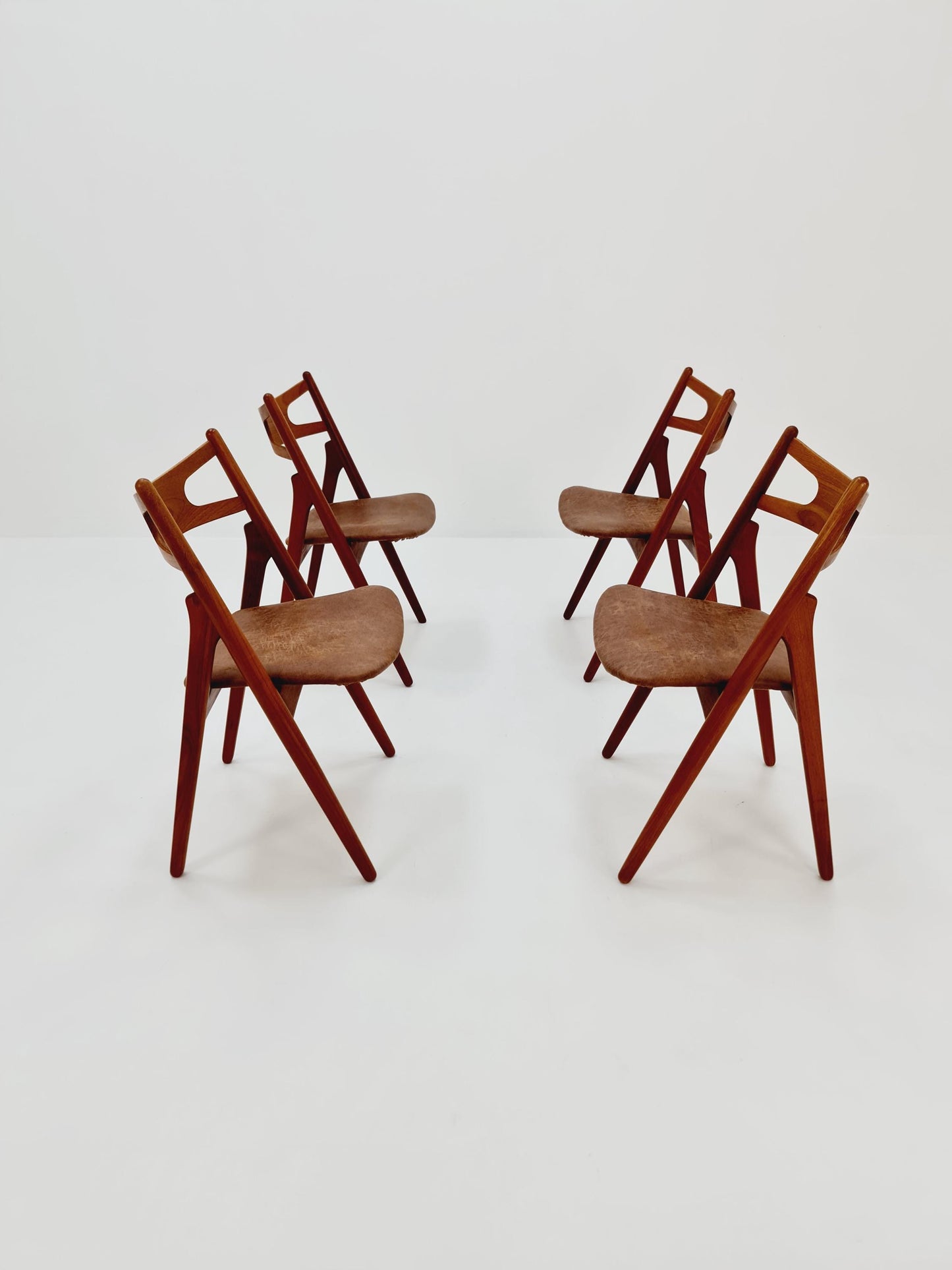 Danish teak with leather sits dining chairs by Hans Wegner for carl Hansen & Son, 1960s, set of 6