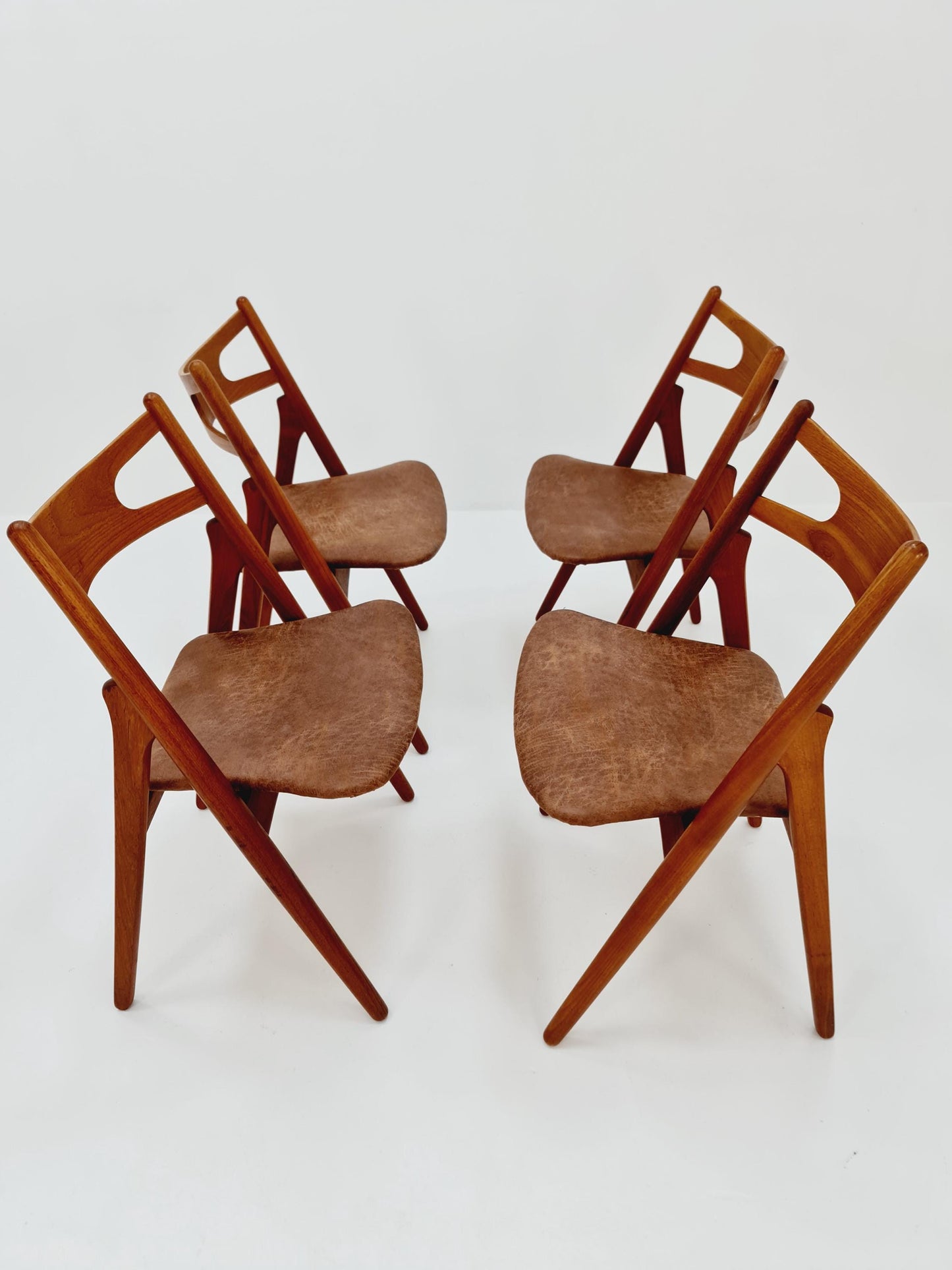 Danish teak with leather sits dining chairs by Hans Wegner for carl Hansen & Son, 1960s, set of 6