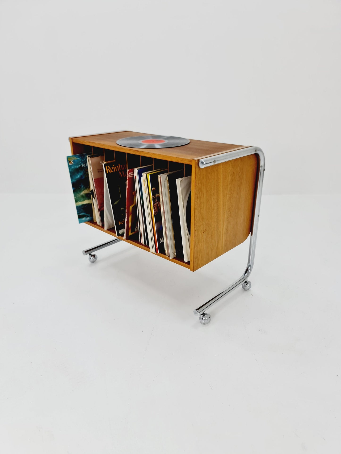 Vintage Bauhaus walnut record cabinet sideboard , 1960s
