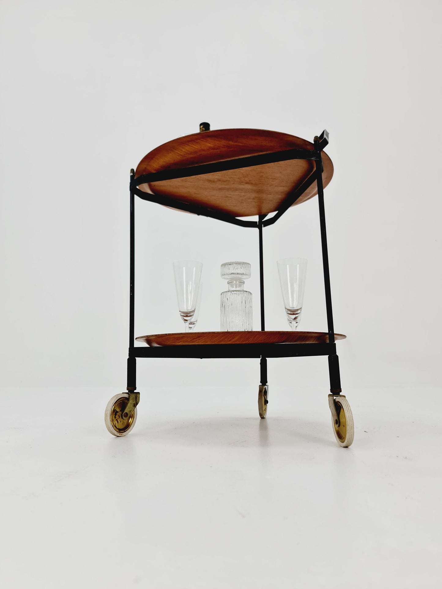 Vintage Swidish mid century Folding trolley bar cart in teak & metal,By Äry Fanerprodukter 1960s