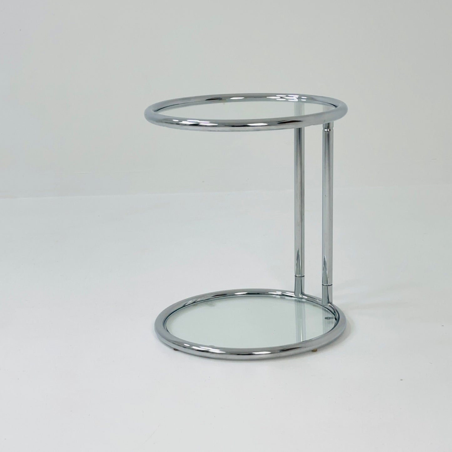 BauHaus Round Chrome & Glass side table Eileen Gray style , 1980s