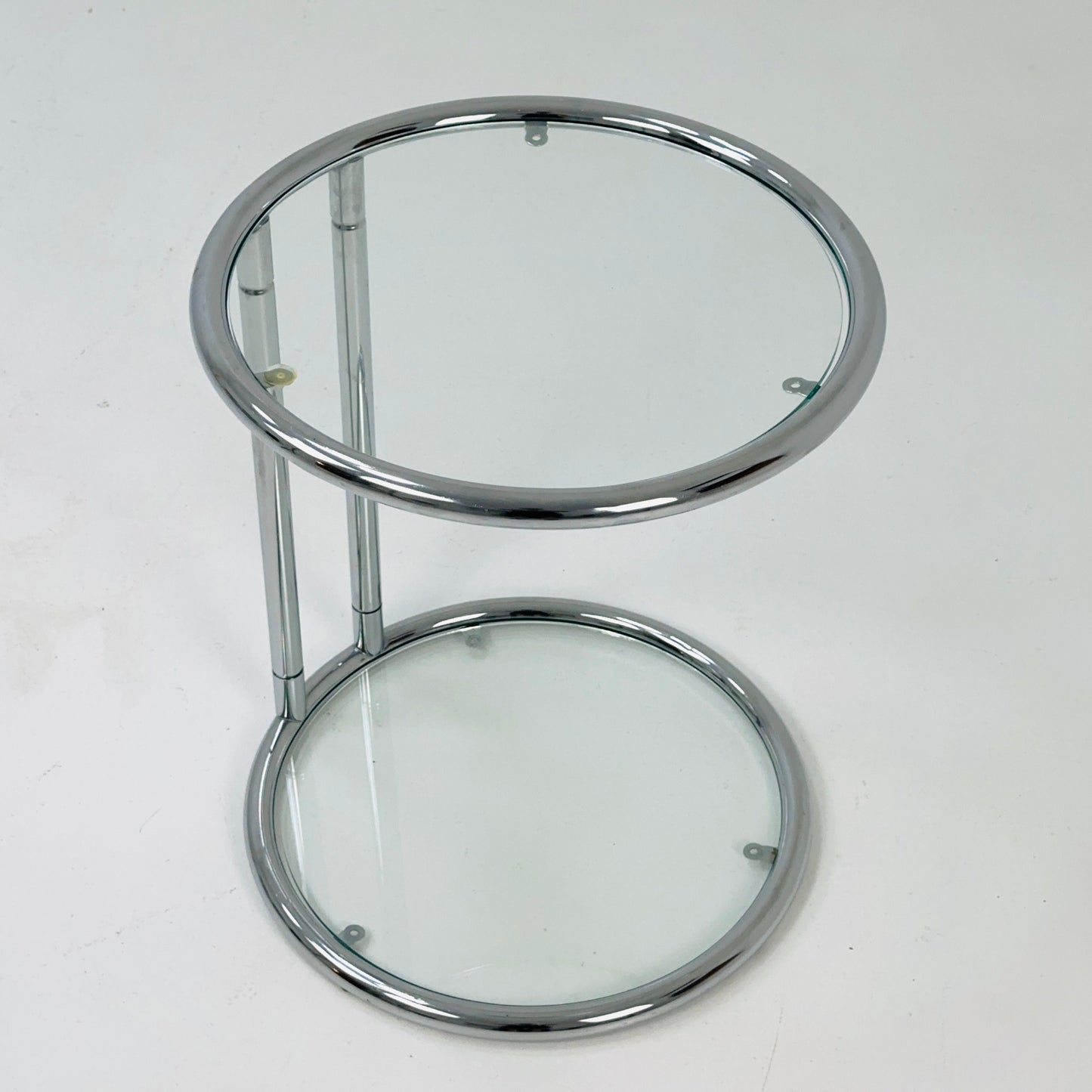 BauHaus Round Chrome & Glass side table Eileen Gray style , 1980s