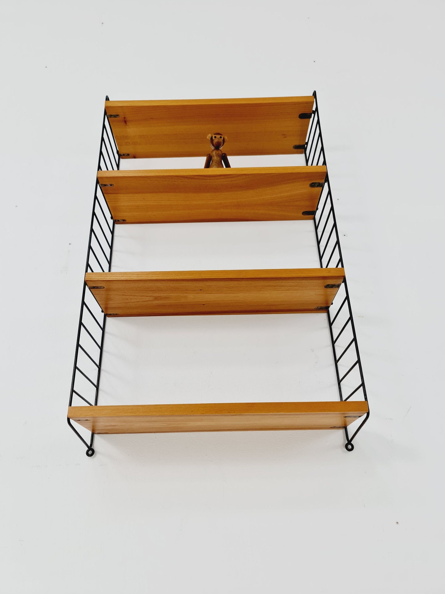 Original MCM Ash shelving system - consists of Black lacquered metal ladders, from string Stockholm 1960s