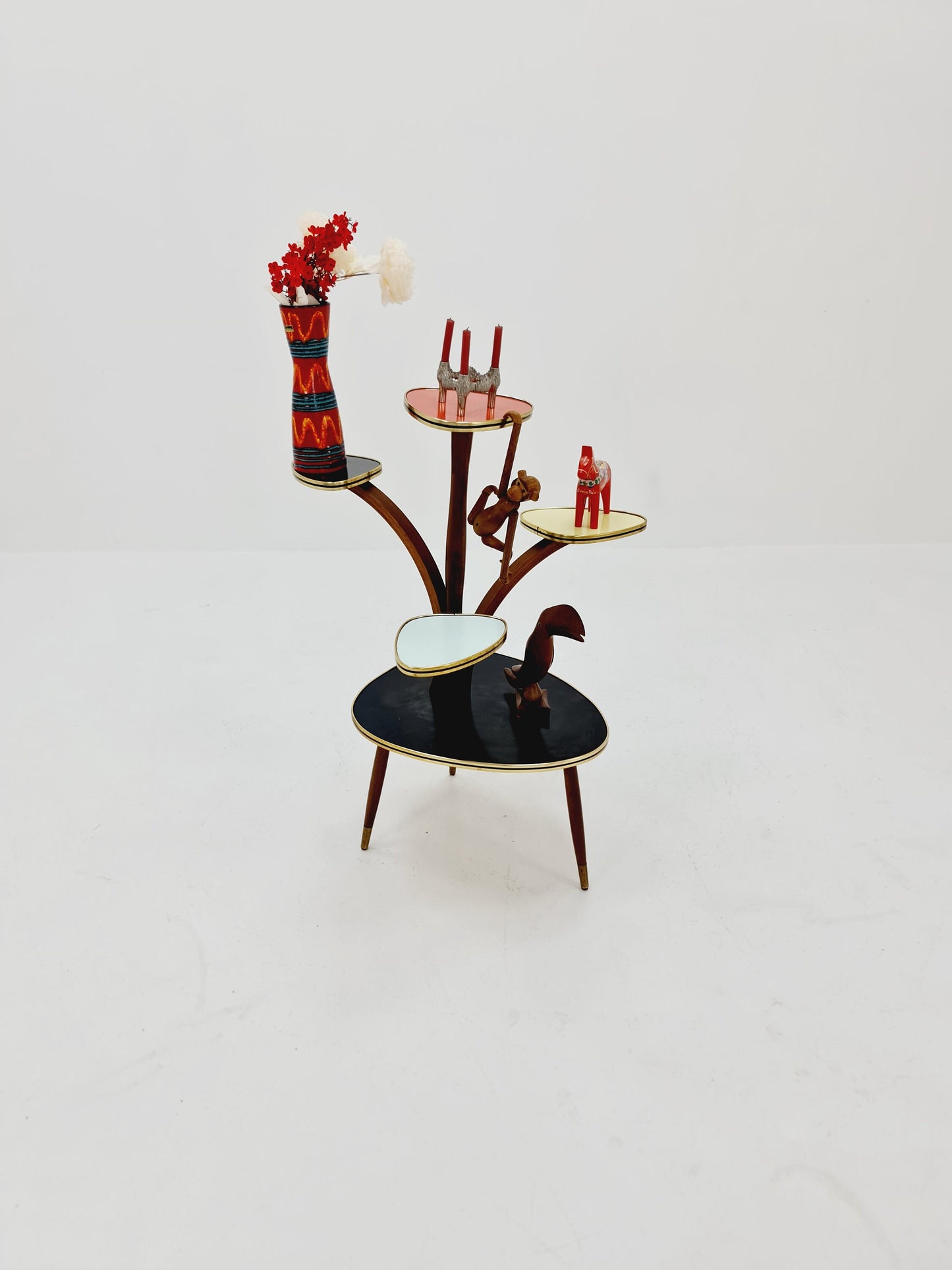 Big 1950s German Plant Stand, Colorful Vintage Mid-Century Minimalist Indoor Plant Stand Side Table Retro flower table