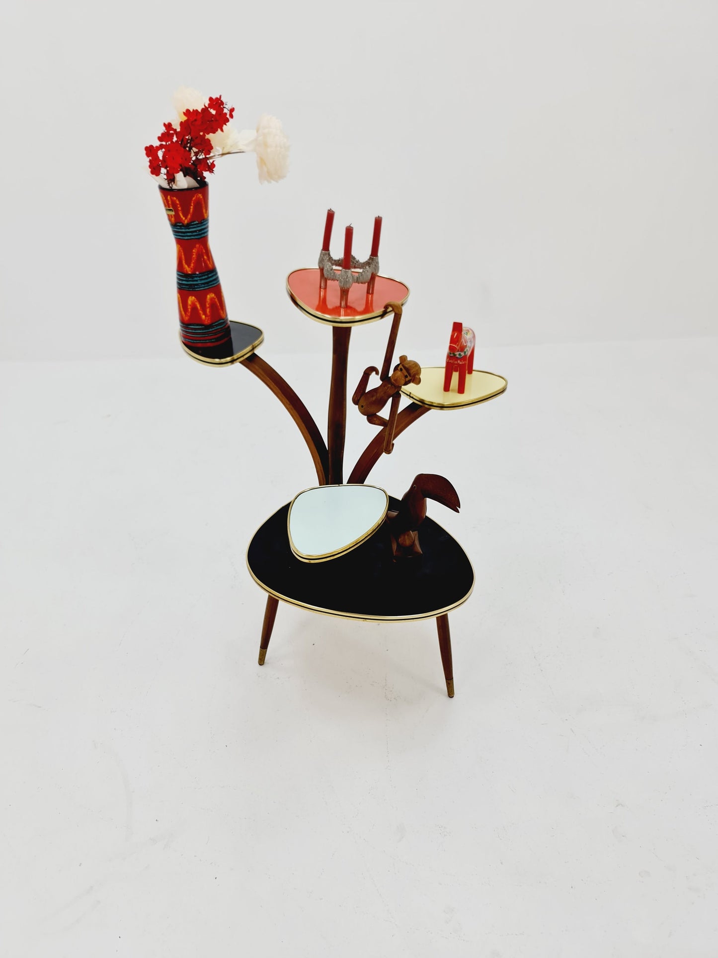 Big 1950s German Plant Stand, Colorful Vintage Mid-Century Minimalist Indoor Plant Stand Side Table Retro flower table
