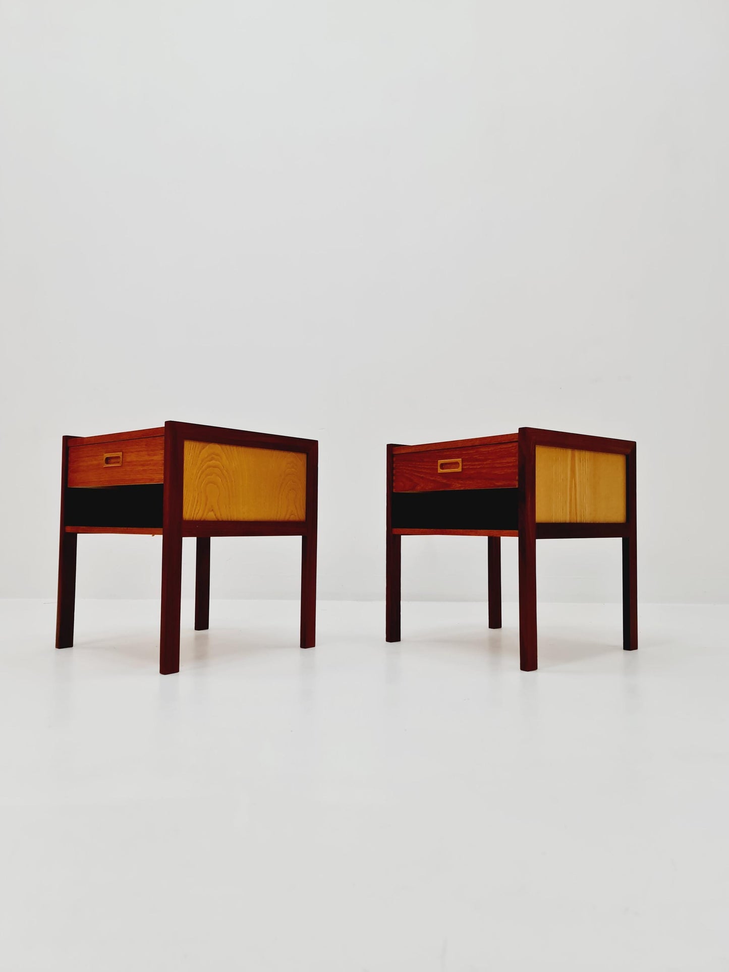 Mid century Danish teak & beech bedside tables/ nightstands by Bengt Ruda, set of 2
