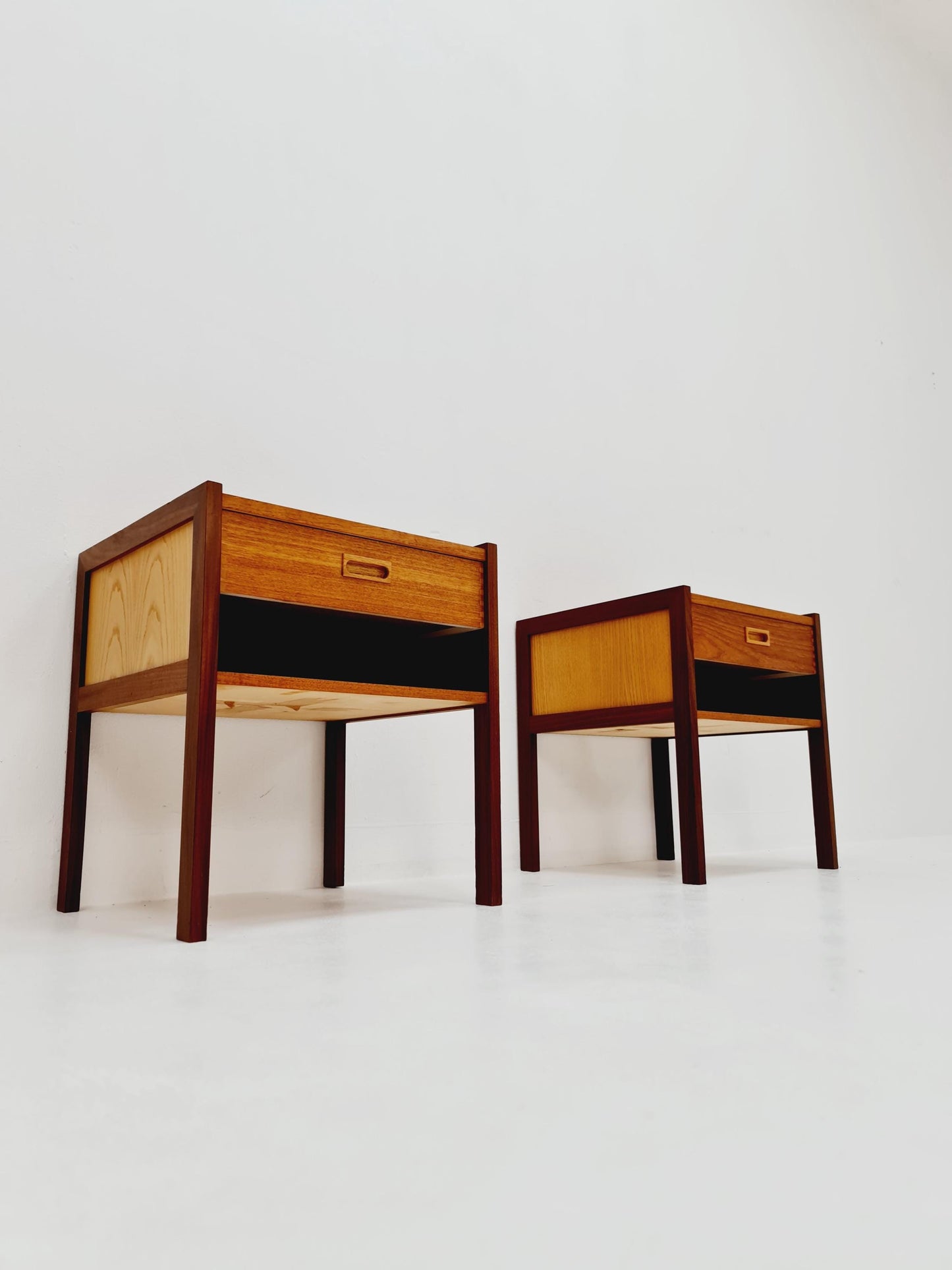Mid century Danish teak & beech bedside tables/ nightstands by Bengt Ruda, set of 2