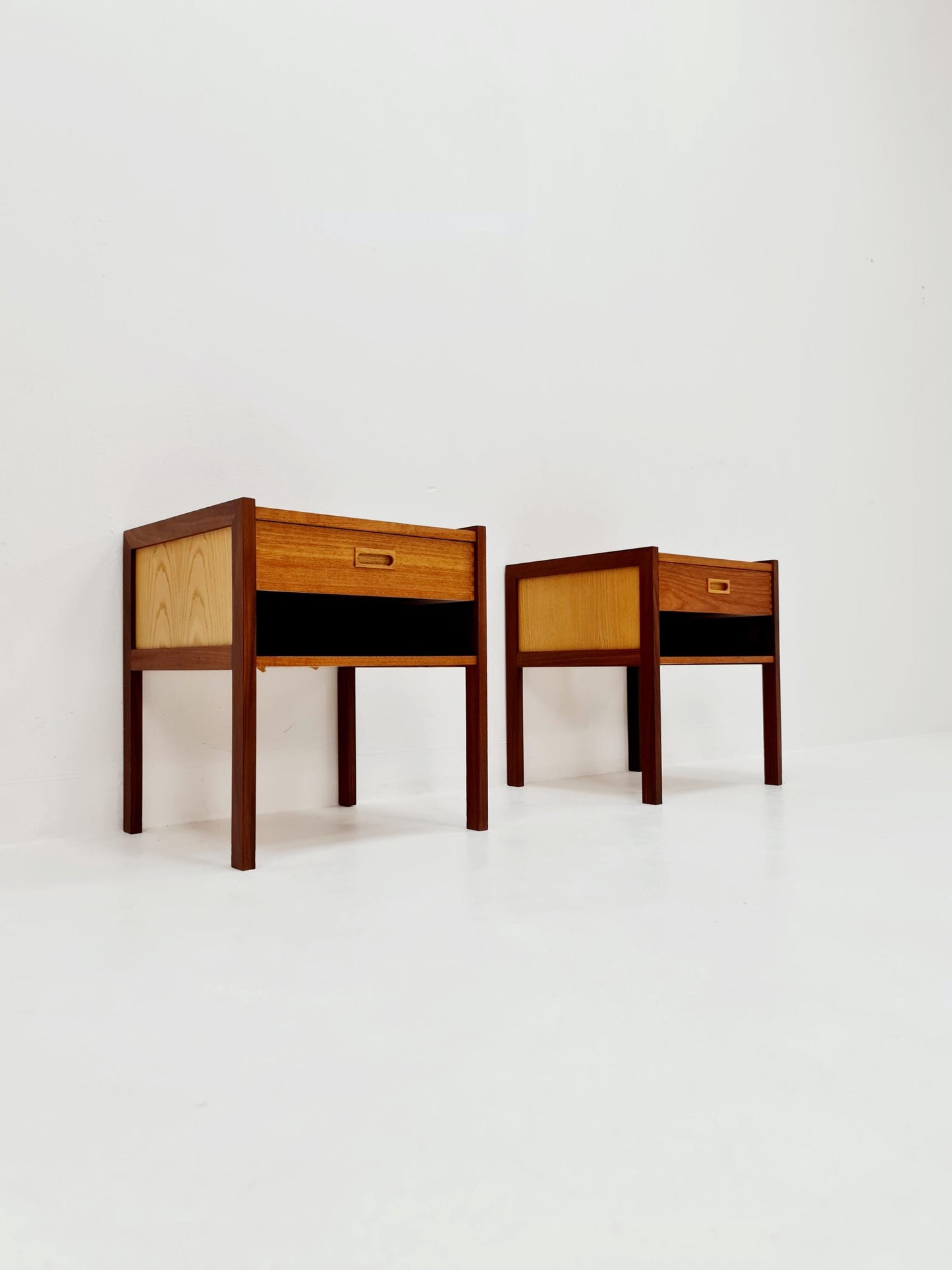 Mid century Danish teak & beech bedside tables/ nightstands by Bengt Ruda, set of 2