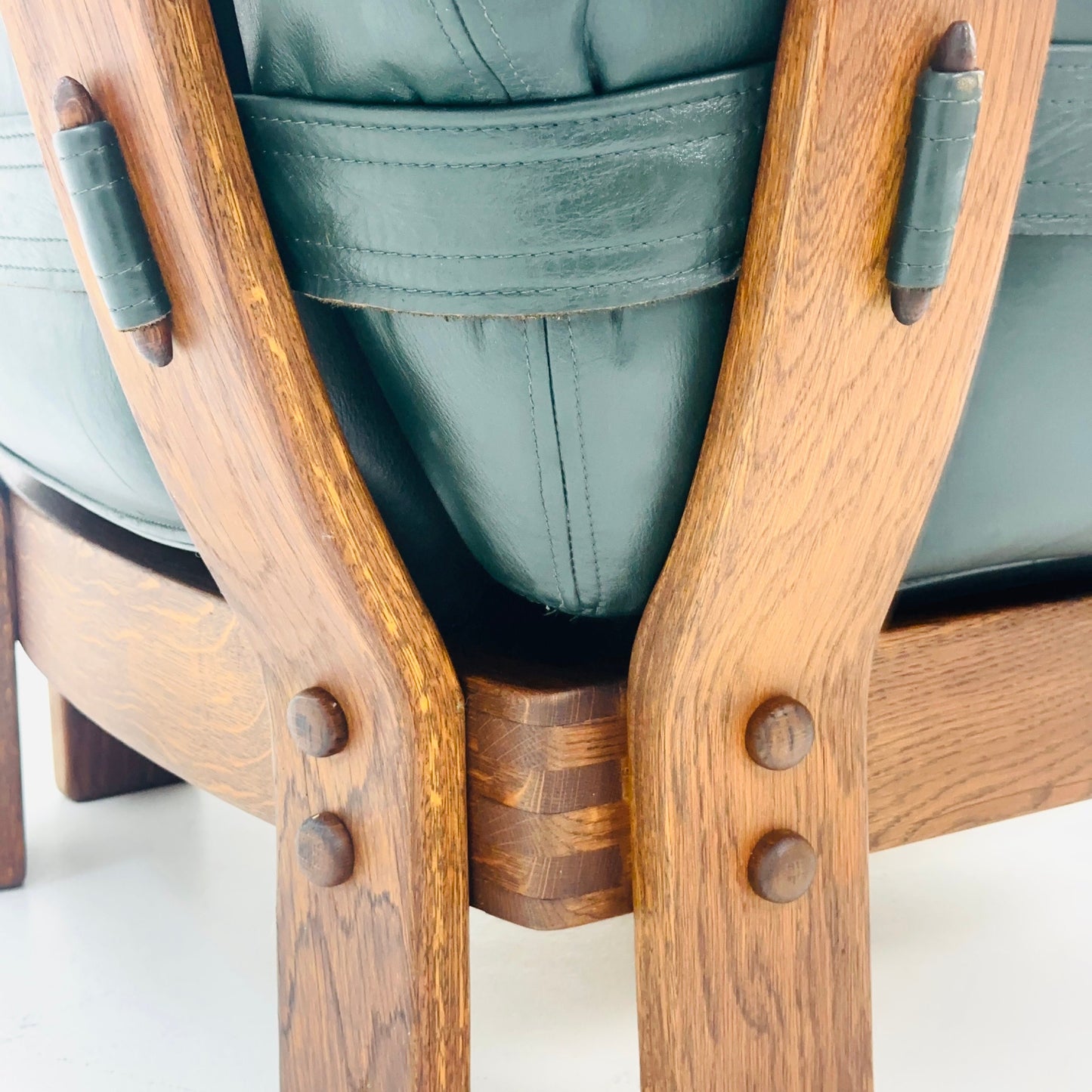 Mid century armchair teak wood and leather Germany 1960s