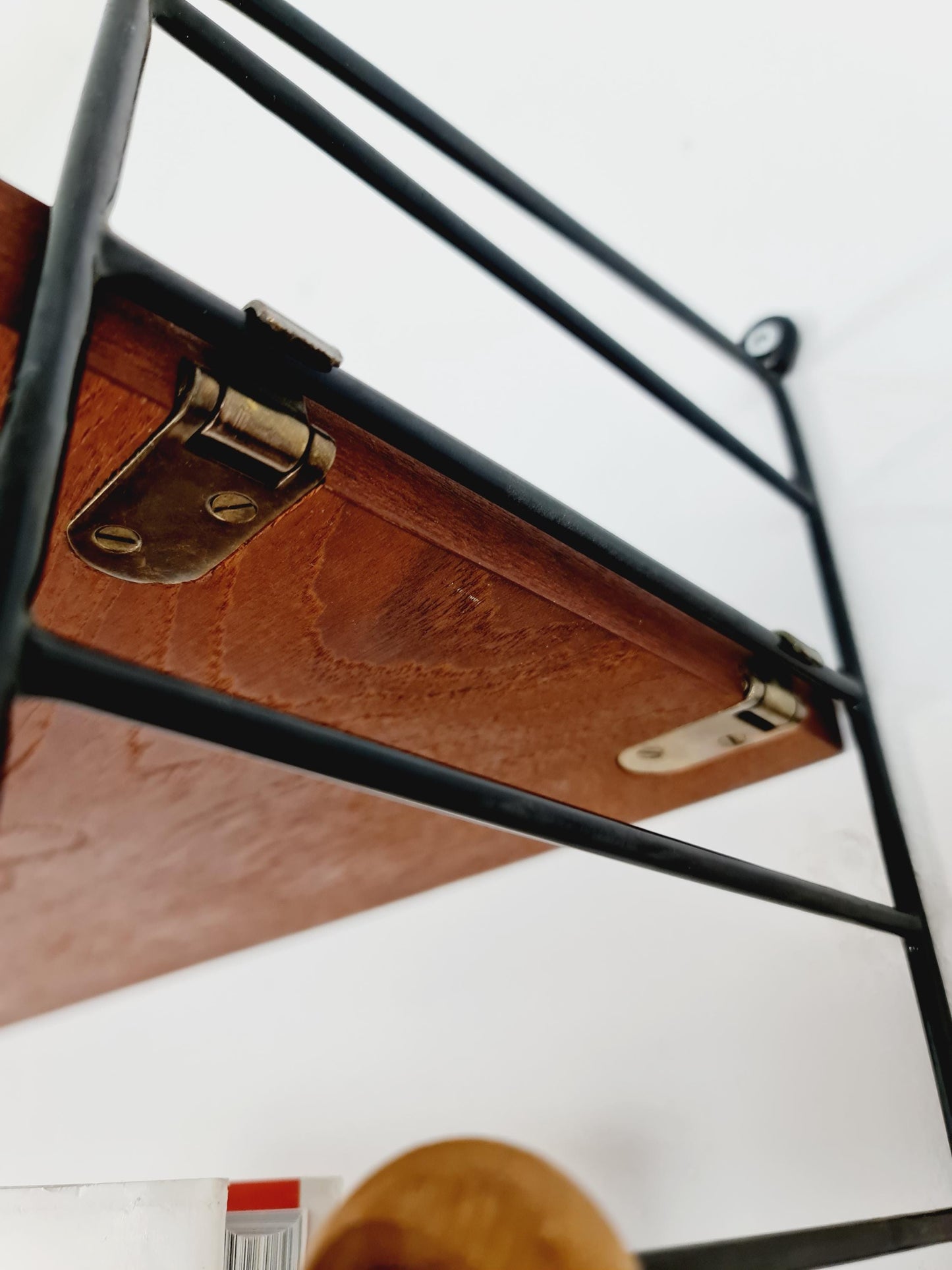 Original MCM Teak shelving system - consists of black lacquered metal ladders, from string Stockholm 1960s