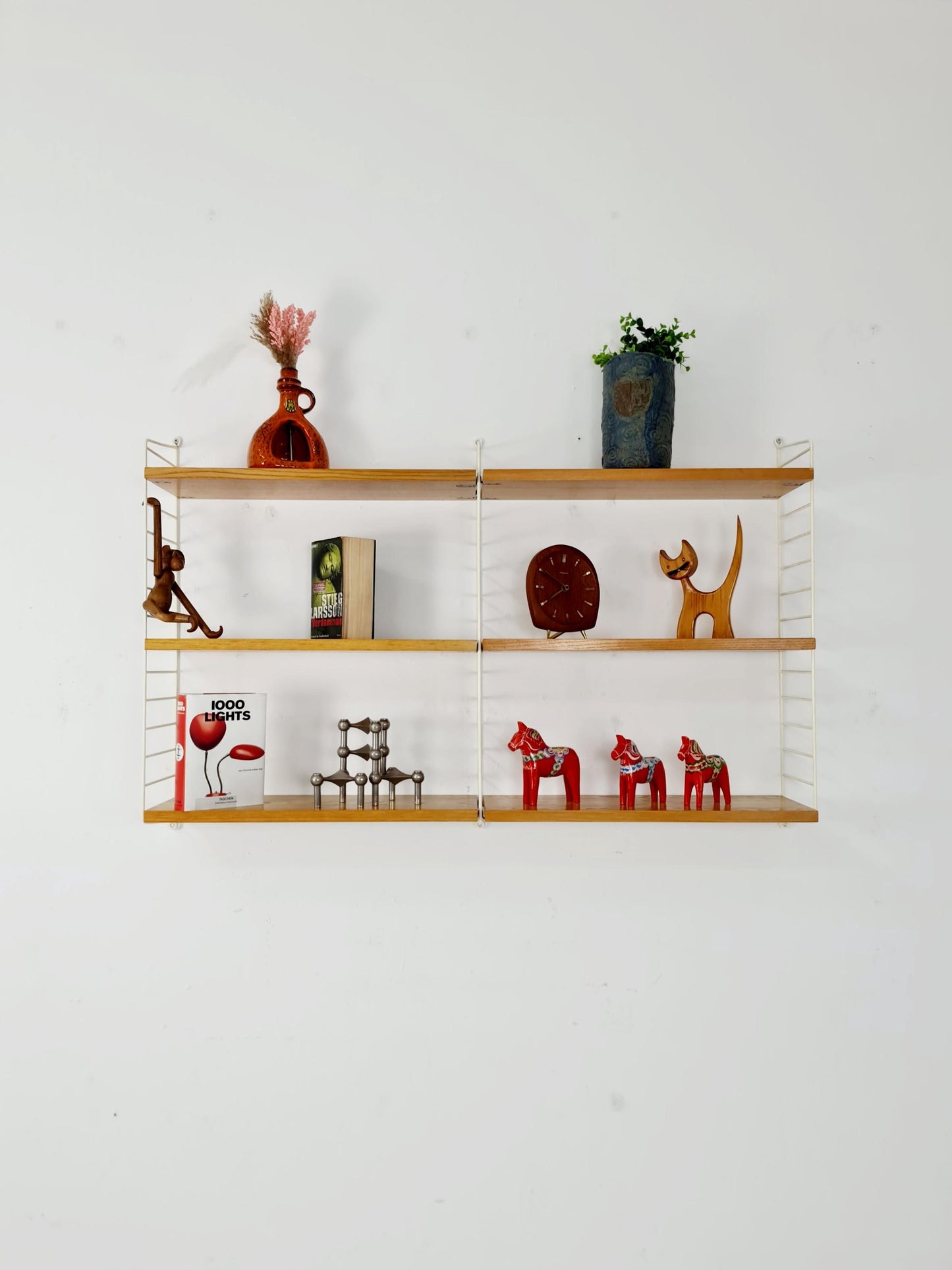 Original MCM Ash shelving system - consists of Black lacquered metal ladders, from string Stockholm 1960s
