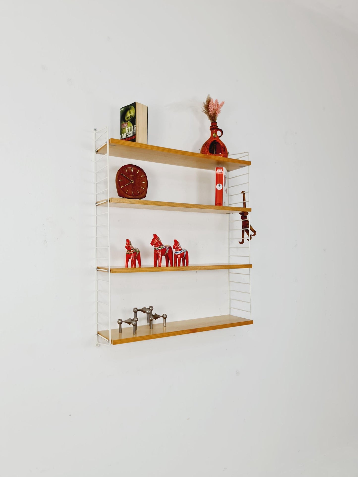 Original MCM Ash shelving system - consists of Black lacquered metal ladders, from string Stockholm 1960s