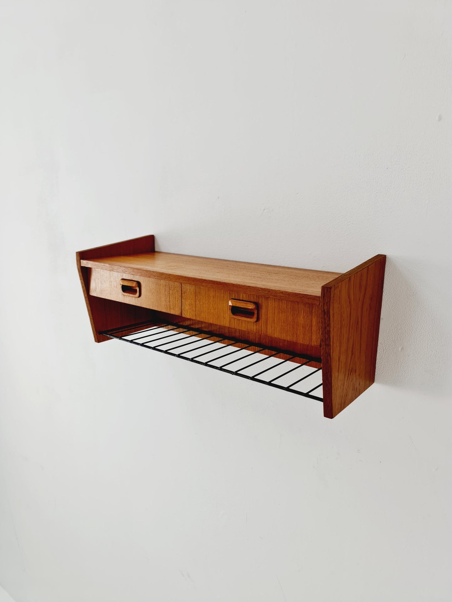 Scandinavian string teak floating/ hanging bedside table/ nightstand, 1960s