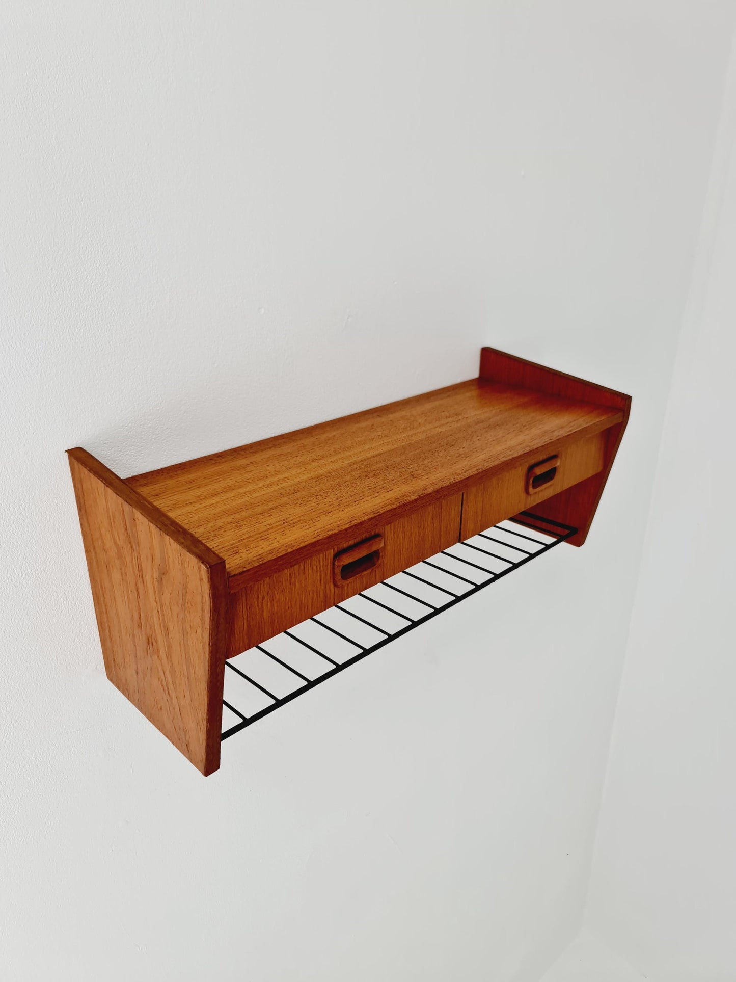 Scandinavian string teak floating/ hanging bedside table/ nightstand, 1960s