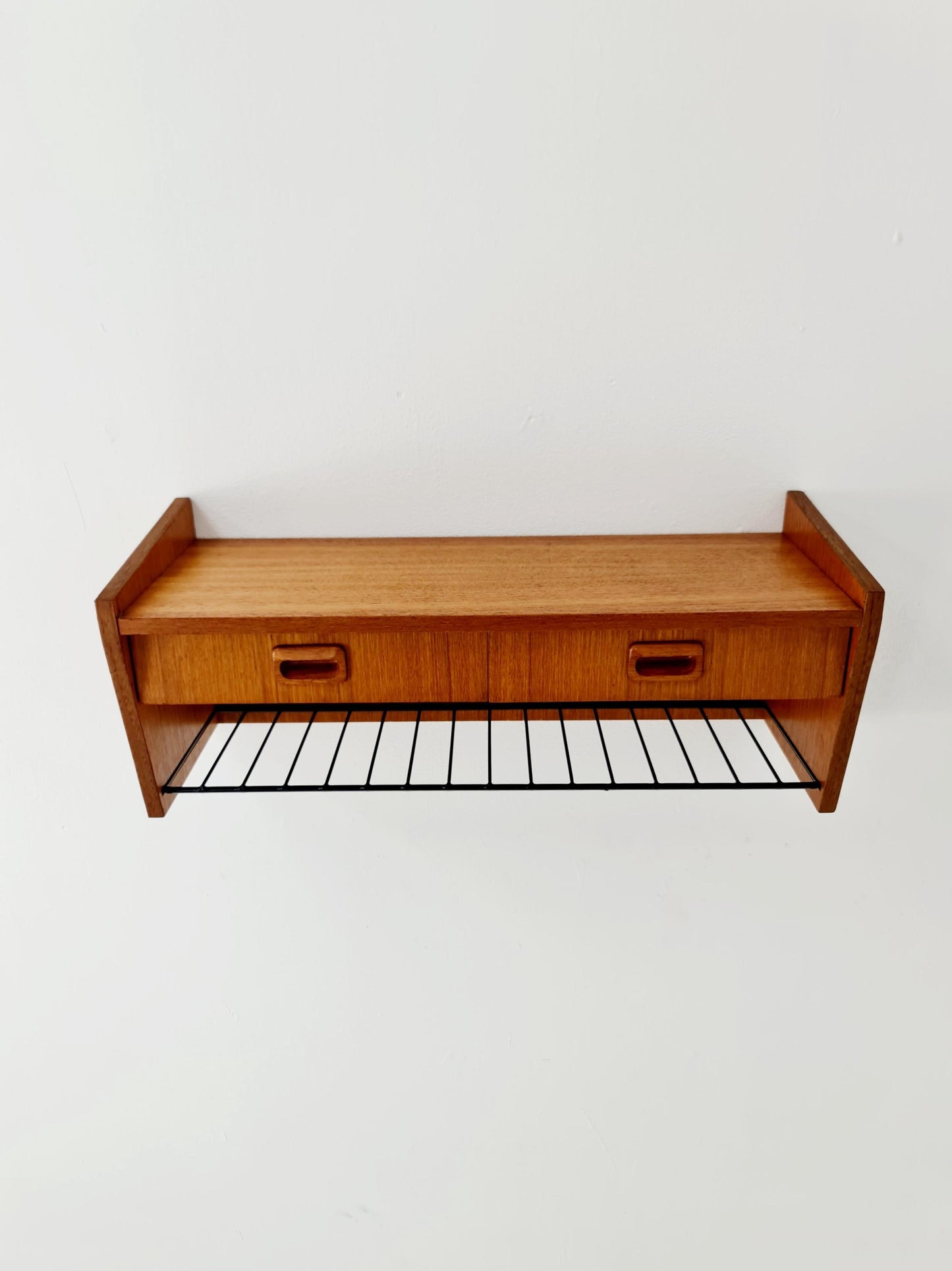 Scandinavian string teak floating/ hanging bedside table/ nightstand, 1960s