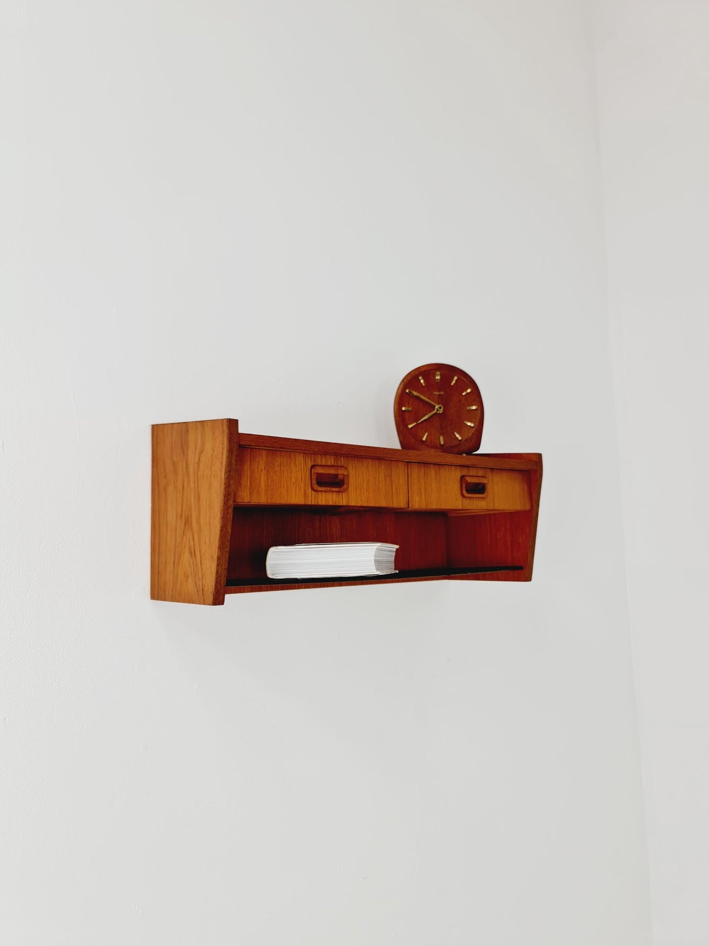Scandinavian string teak floating/ hanging bedside table/ nightstand, 1960s