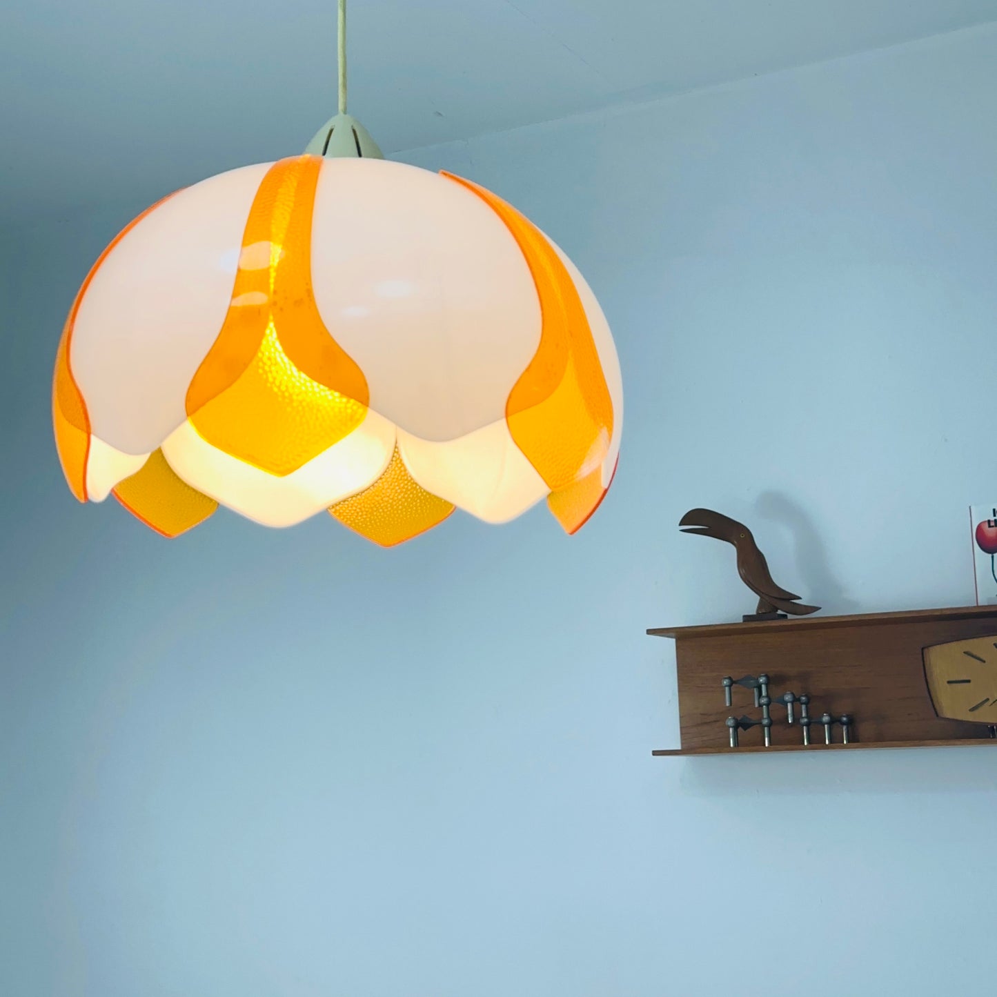 space age orange and white flower Pendant lamp 1980s west Germany
