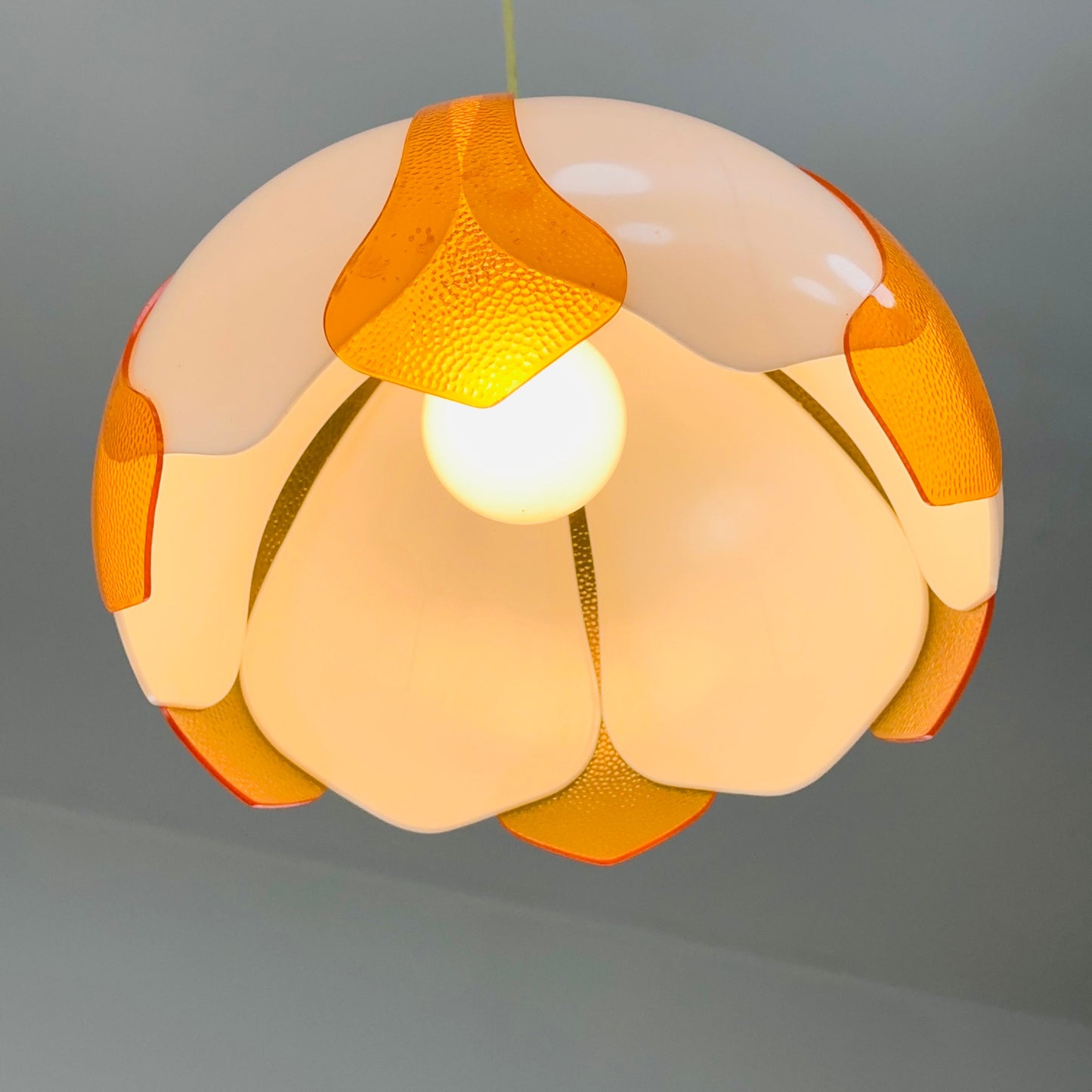 space age orange and white flower Pendant lamp 1980s west Germany