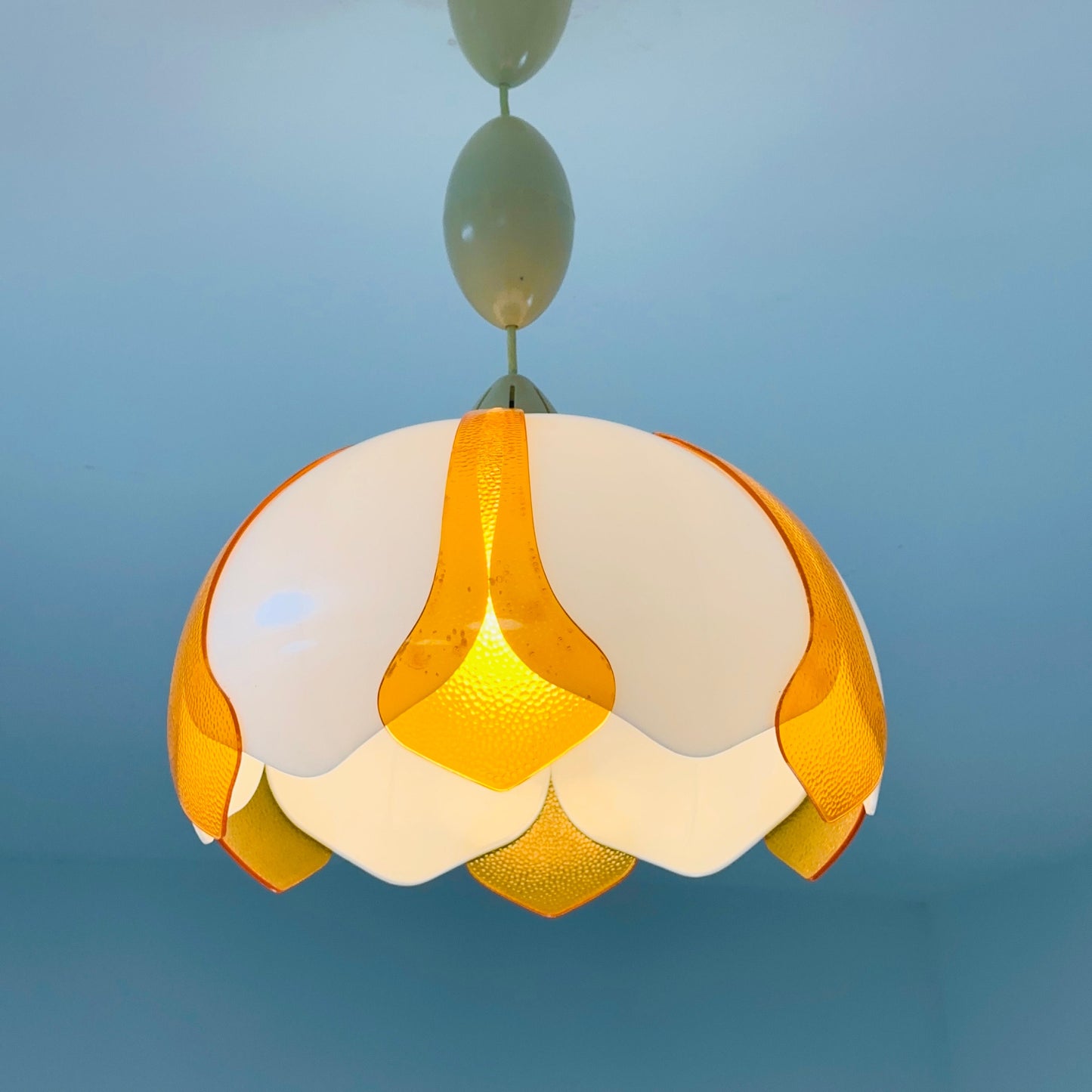 space age orange and white flower Pendant lamp 1980s west Germany