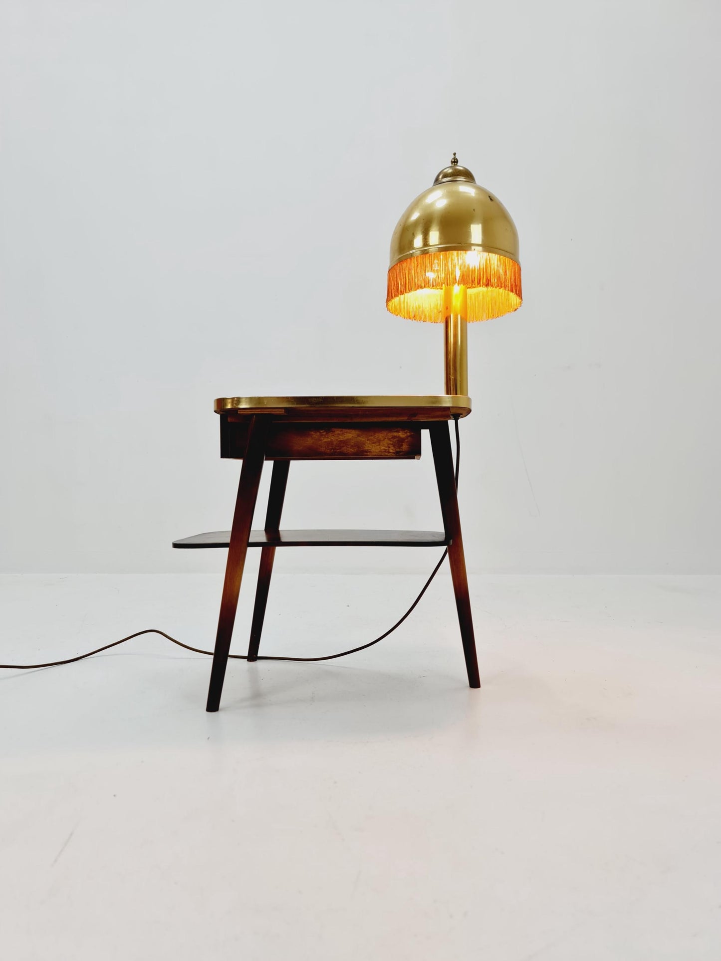 Rare Midcentury German tripod floor lamp , sidetabale Brass , 1950s