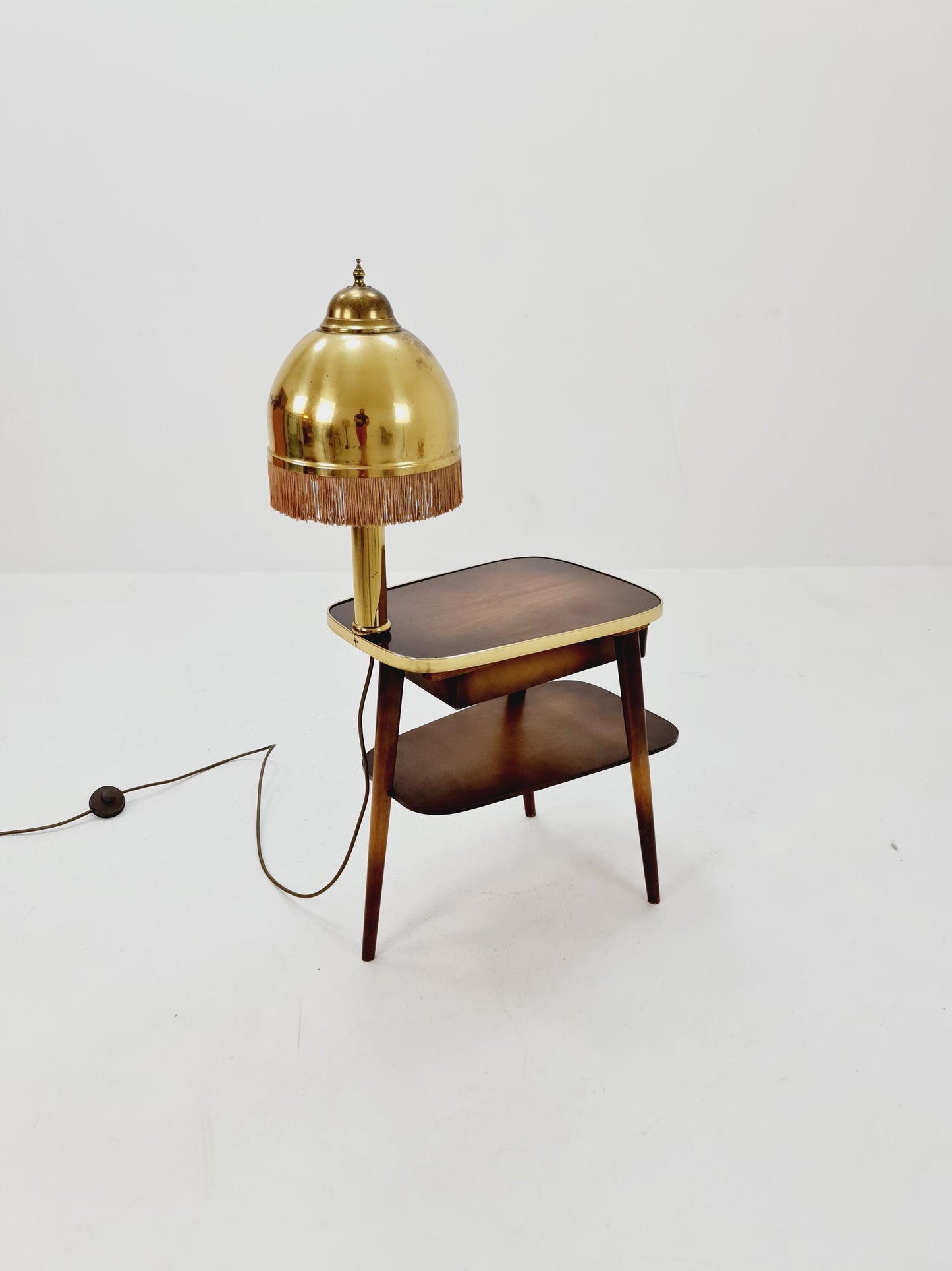 Rare Midcentury German tripod floor lamp , sidetabale Brass , 1950s