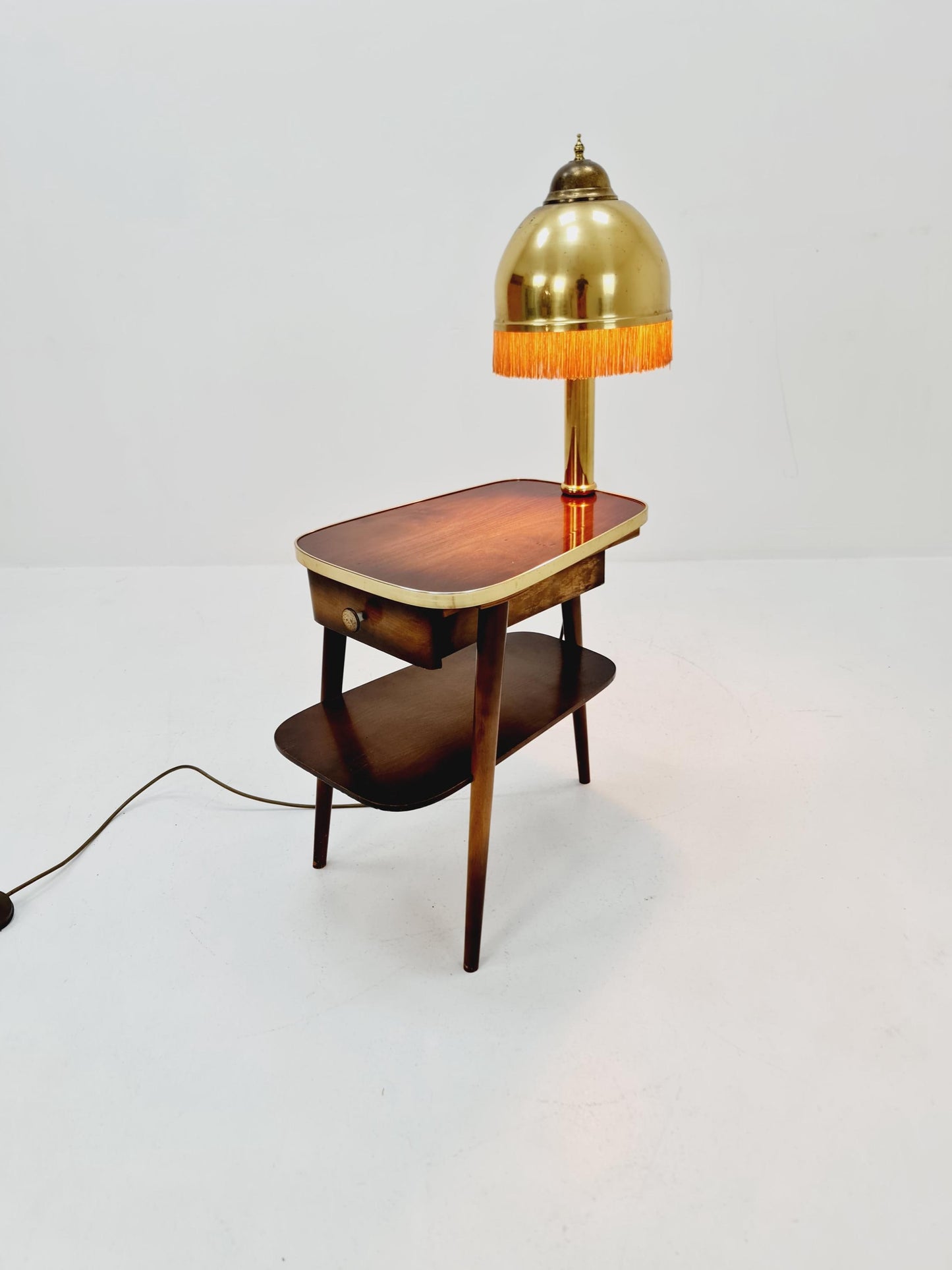 Rare Midcentury German tripod floor lamp , sidetabale Brass , 1950s
