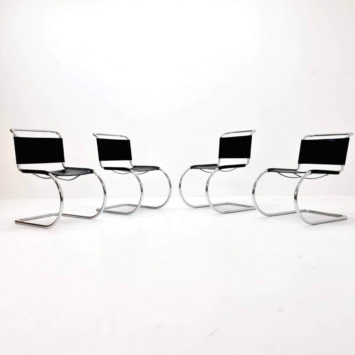 Set of 4 MR10 lounge black leather chairs design by Ludwig Mies van der Rohe , 1980s Italy